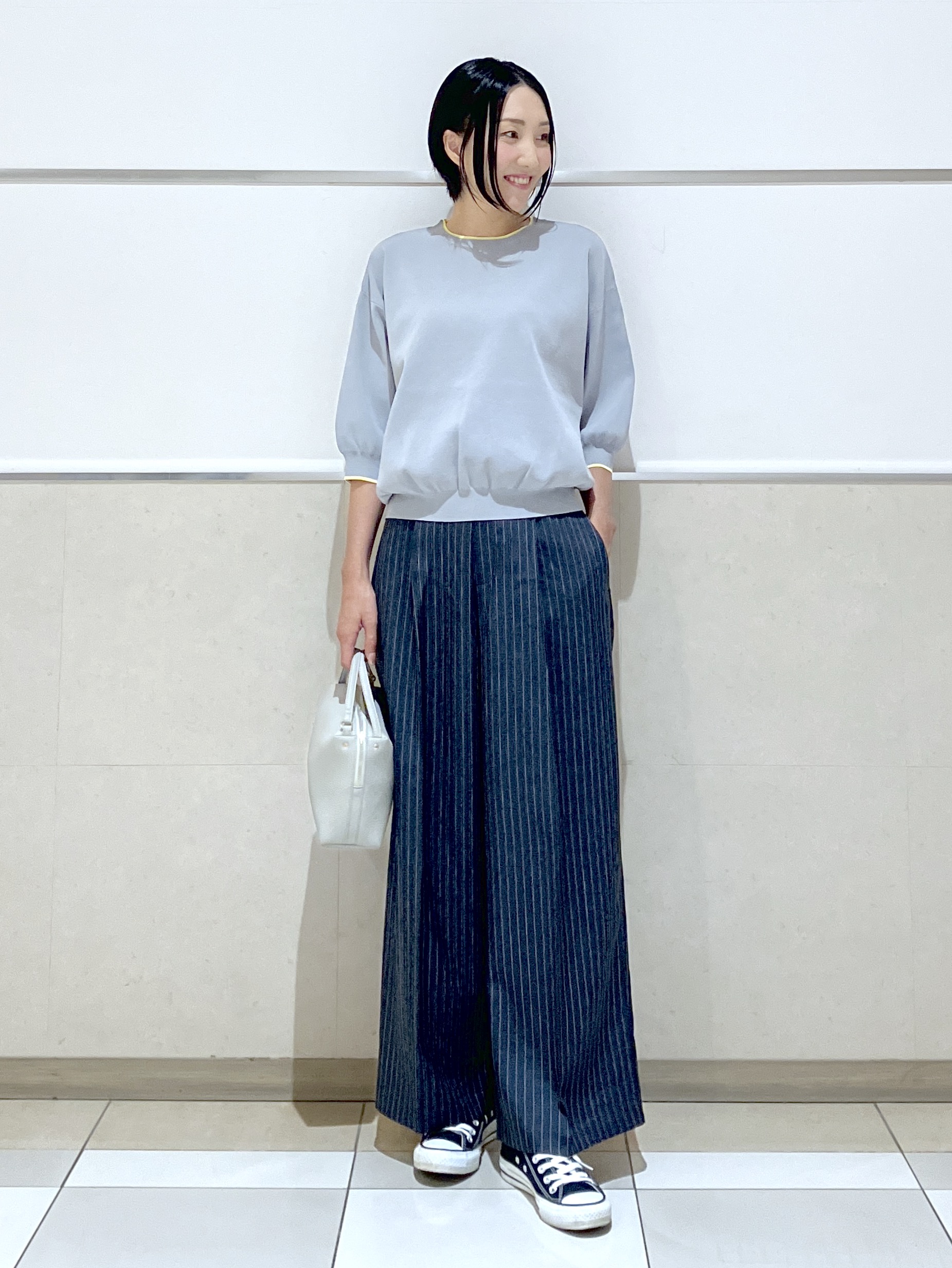 eriko さんの「Dessin｜【UVカット/マシンウォッシャブル】6分袖配色ニット」を使ったコーディネート