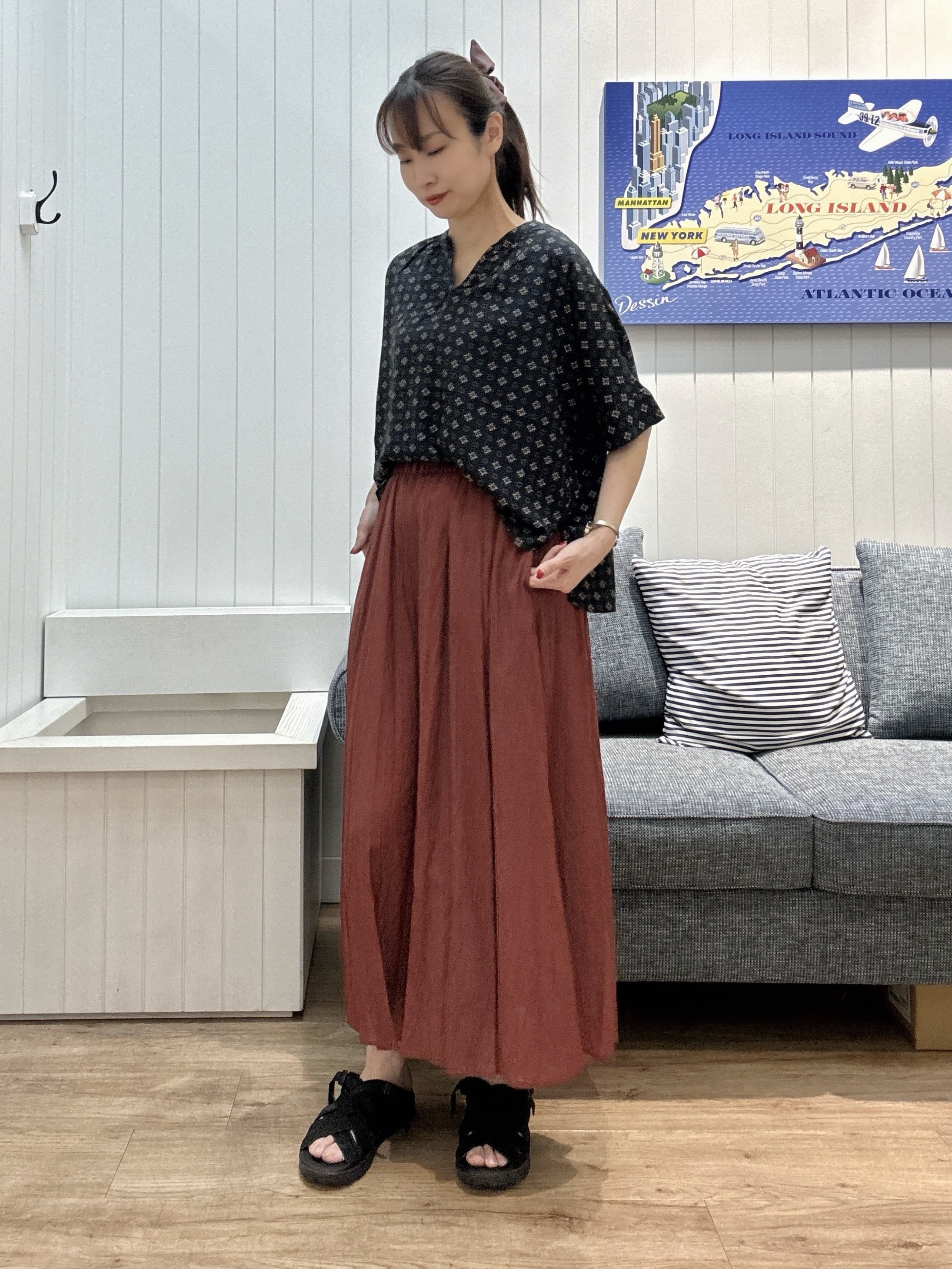 Junさんの「Dessin｜【セットアップ可】小紋柄プリント スキッパーシャツ」を使ったコーディネート