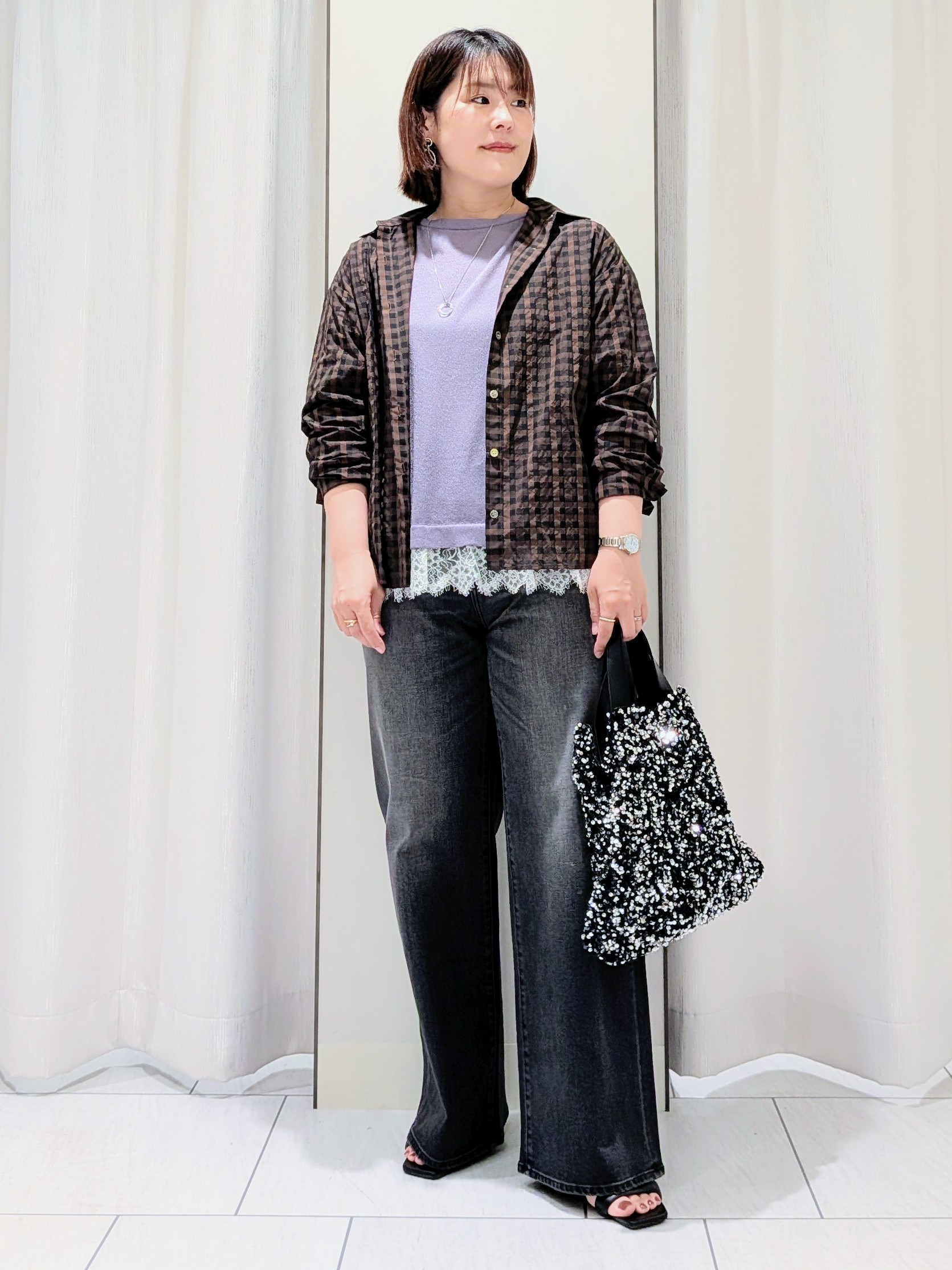 Onumaさんの「UNTITLED｜シアーチェックシャツブラウス」を使ったコーディネート