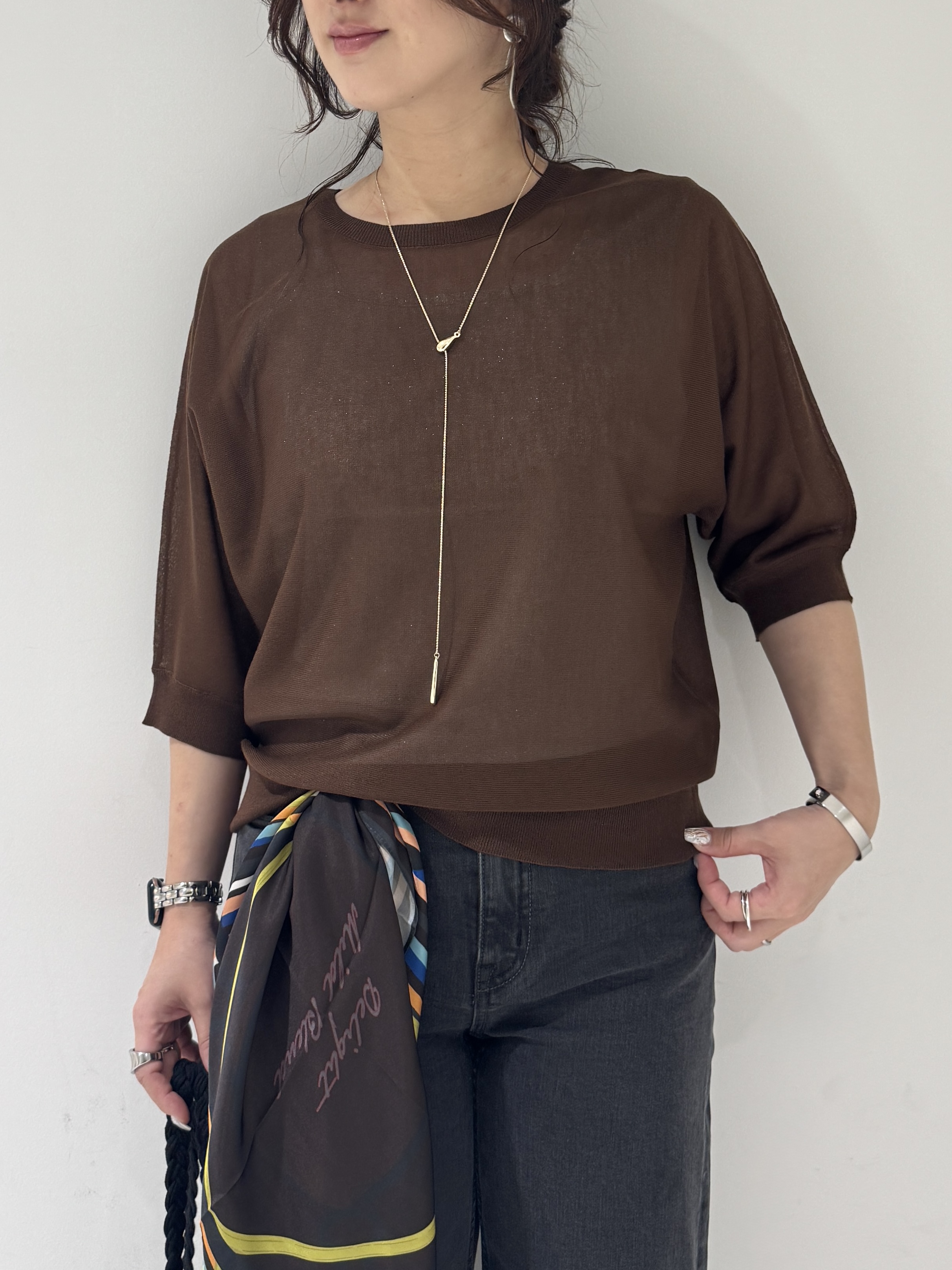 そんさんの「INDIVI｜【体型カバー／洗える】シアードルマンニット」を使ったコーディネート