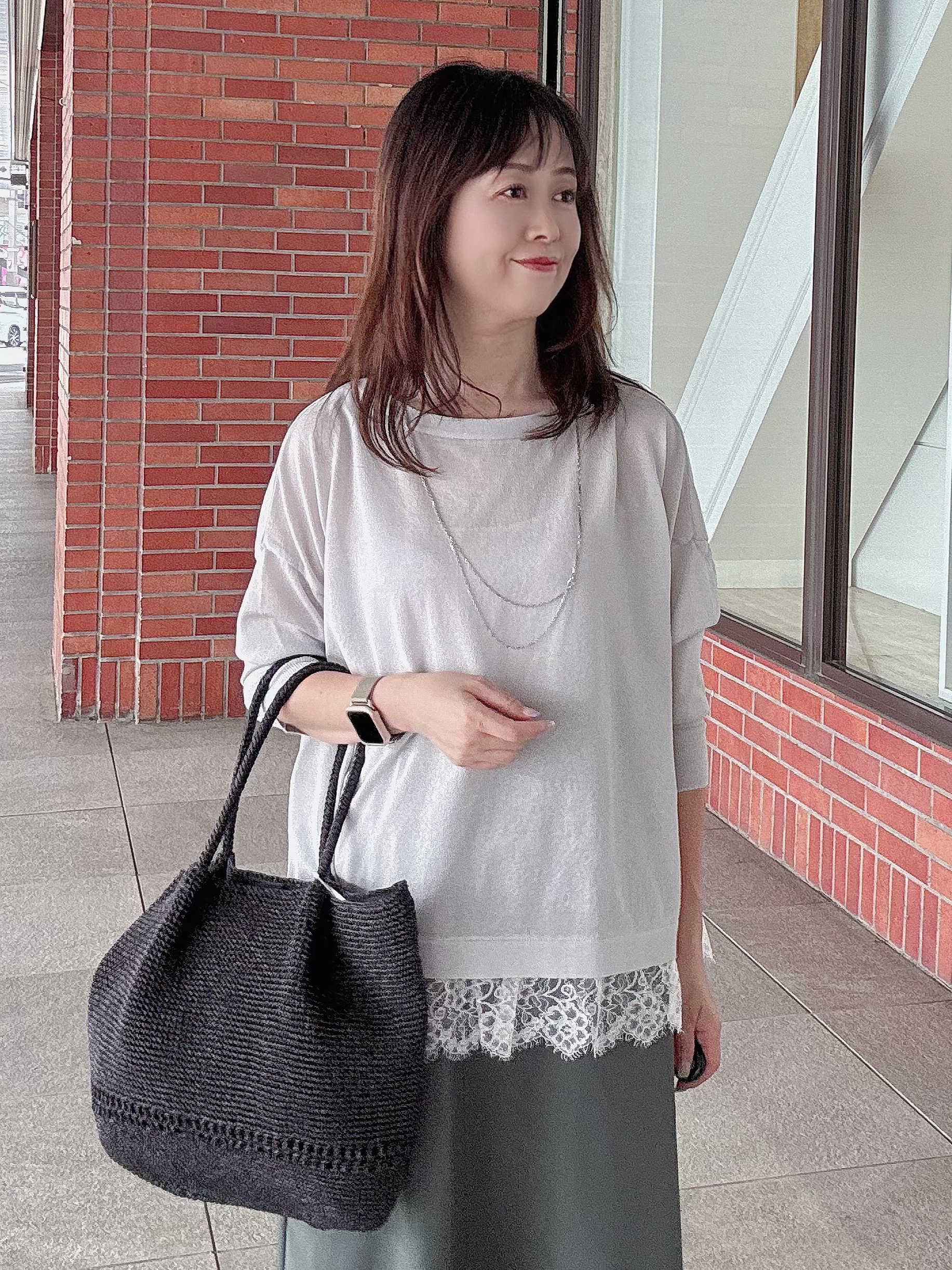 makiさんの「UNTITLED｜レースドッキングニットプルオーバー」を使ったコーディネート