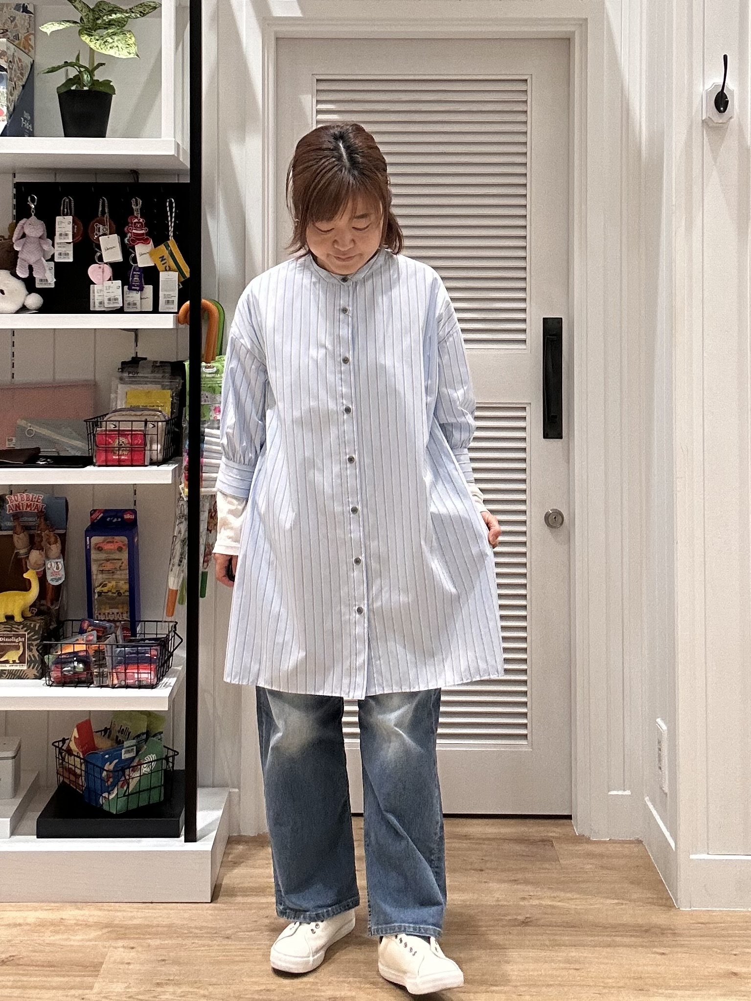 Aiさんの「Dessin｜【UVカット】チュニックストライプシャツ6分袖」を使ったコーディネート