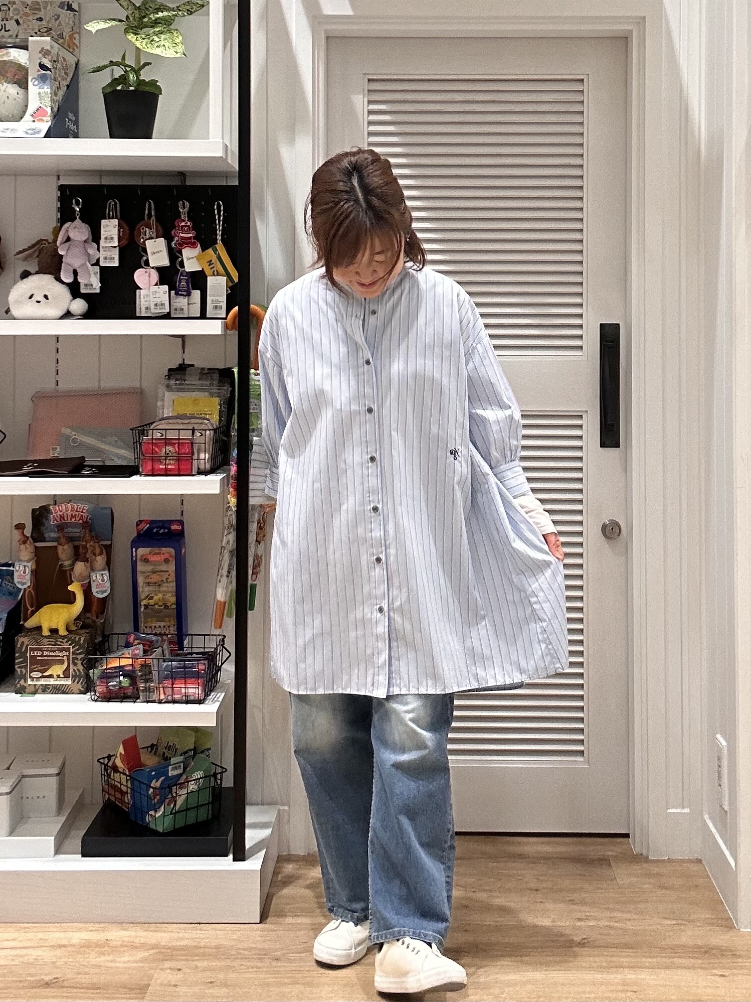 Aiさんの「Dessin｜【UVカット】チュニックストライプシャツ6分袖」を使ったコーディネート