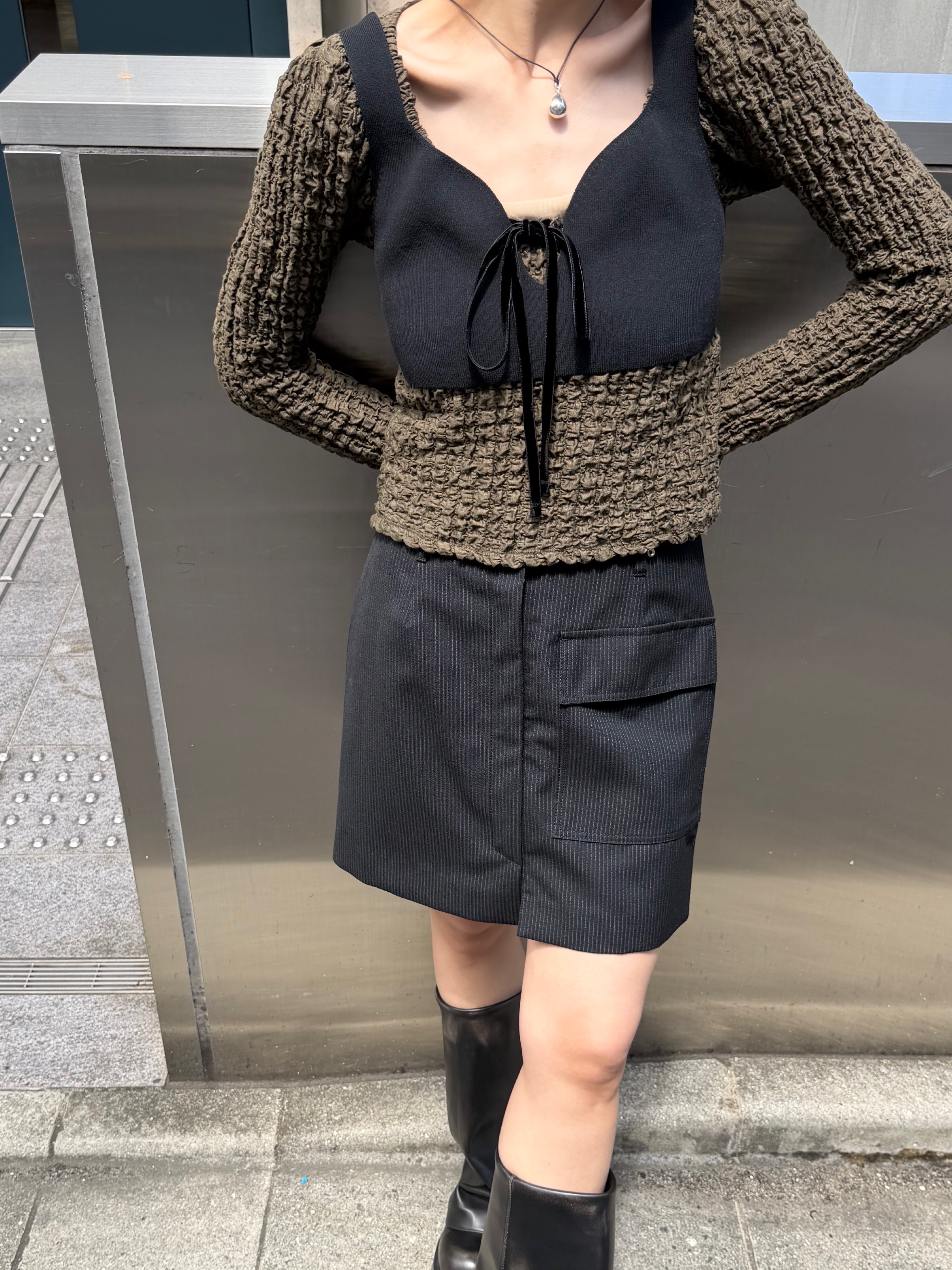 kanamiさんの「CODE A｜stripe mini skirt」を使ったコーディネート