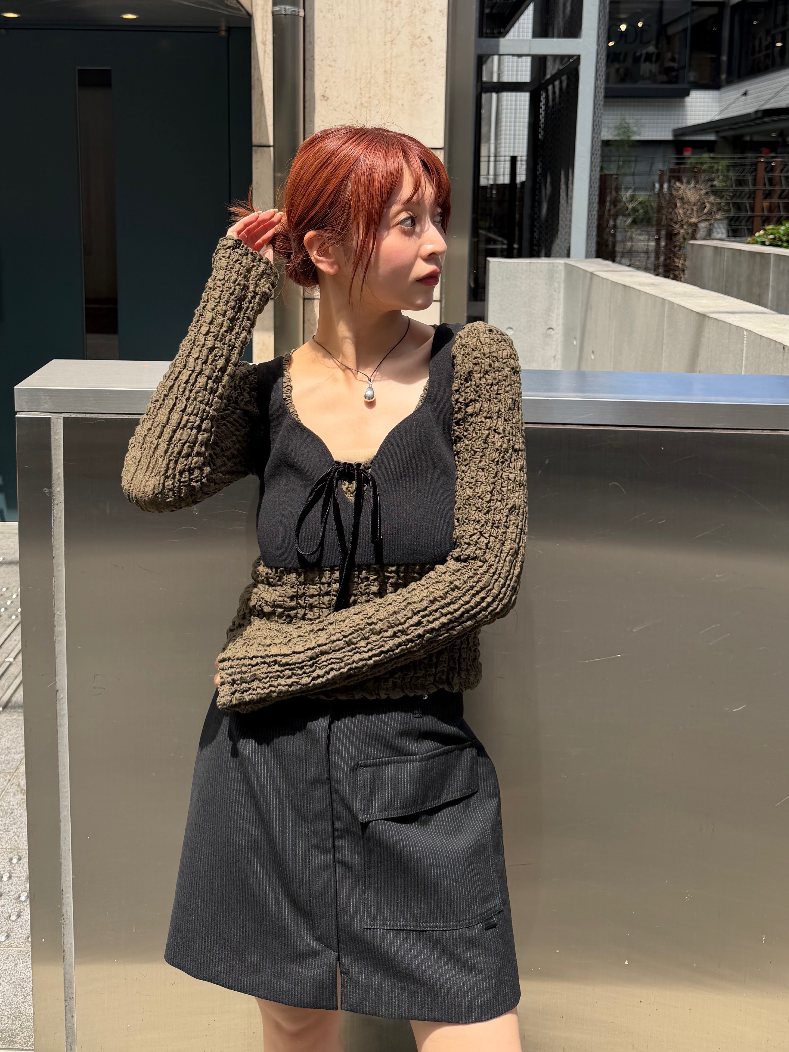kanamiさんの「CODE A｜stripe mini skirt」を使ったコーディネート