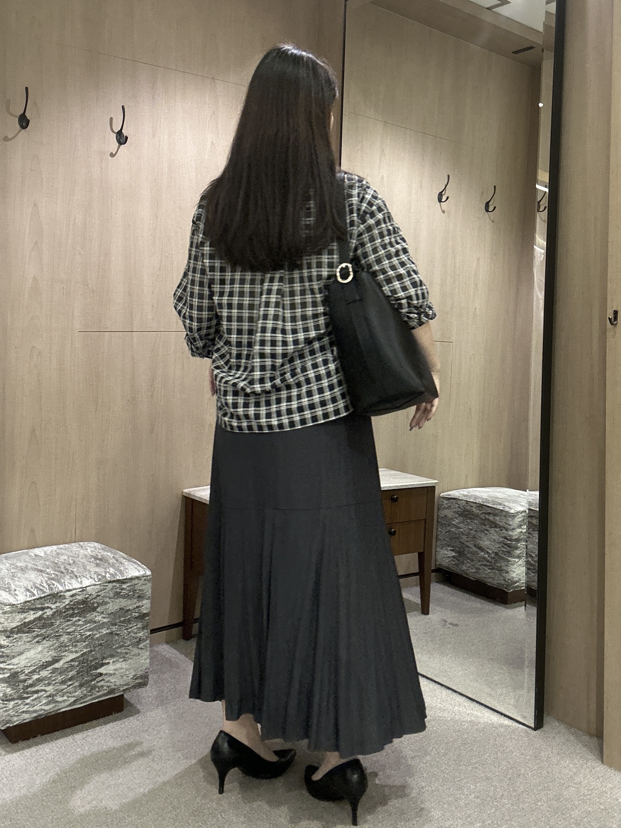 YURIさんの「UNTITLED｜シアーチェックシャツブラウス」を使ったコーディネート