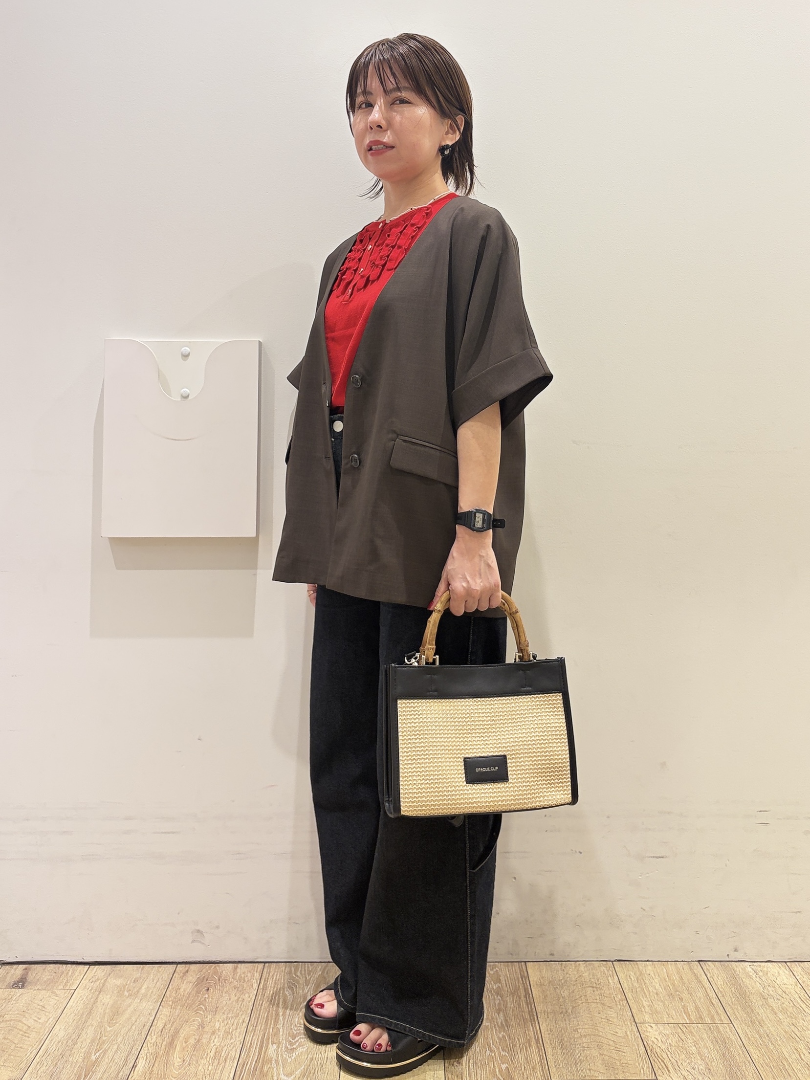 YUKOさんの「index｜【接触冷感／UV】フリルフレンチスリーブニット《洗濯機OK》」を使ったコーディネート
