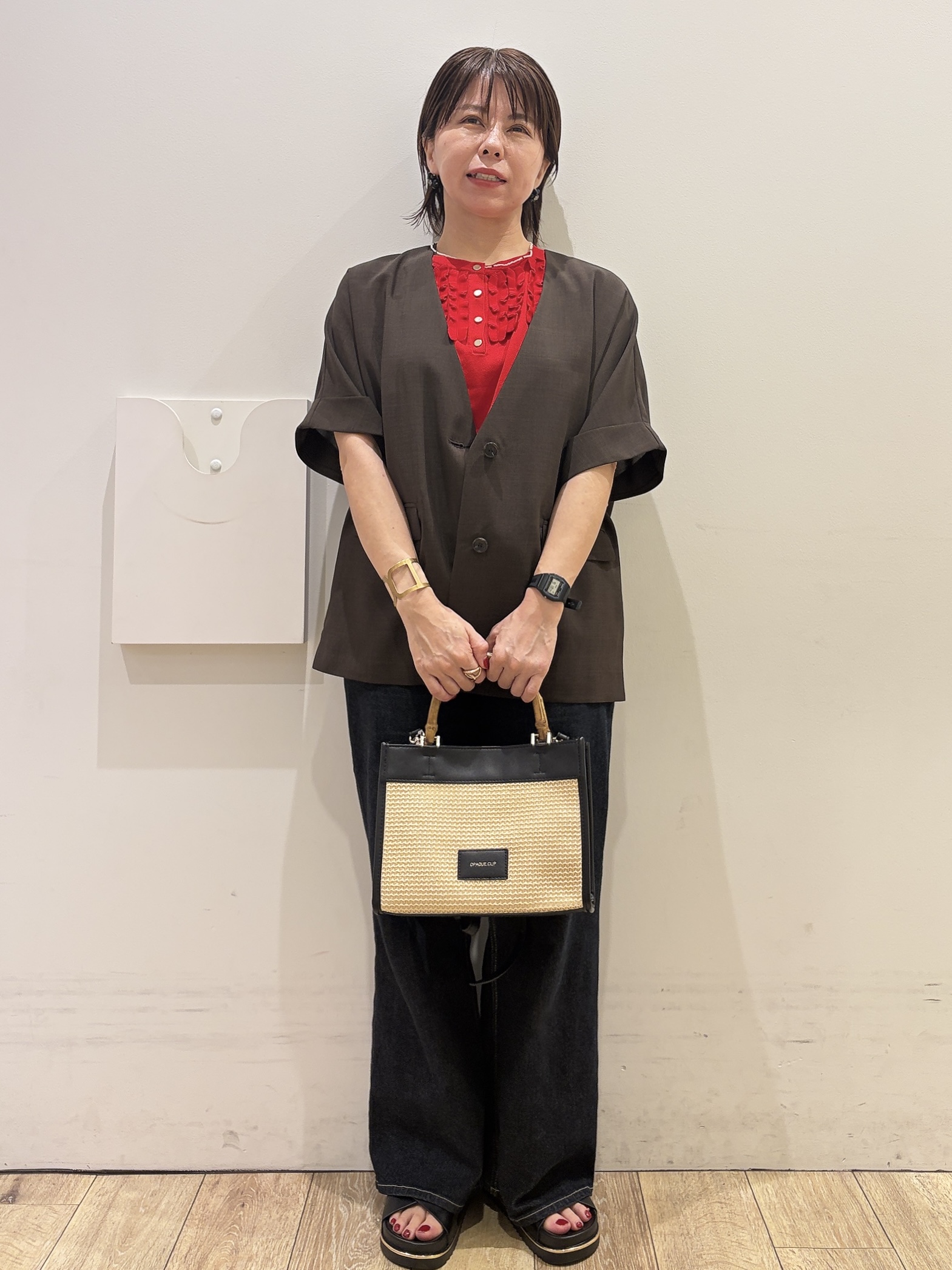 YUKOさんの「index｜【接触冷感／UV】フリルフレンチスリーブニット《洗濯機OK》」を使ったコーディネート