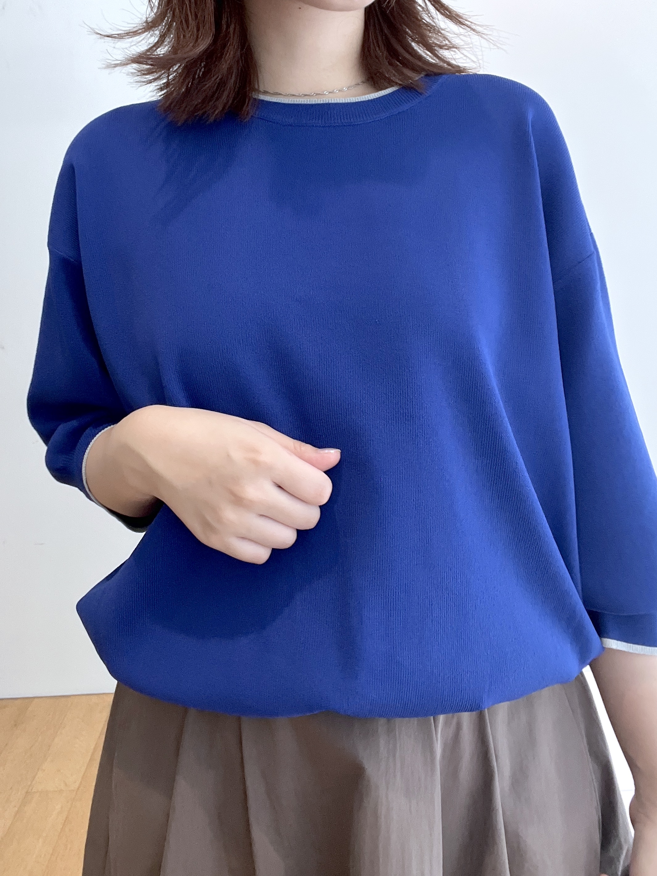 Makinoさんの「Dessin｜【UVカット/マシンウォッシャブル】6分袖配色ニット」を使ったコーディネート