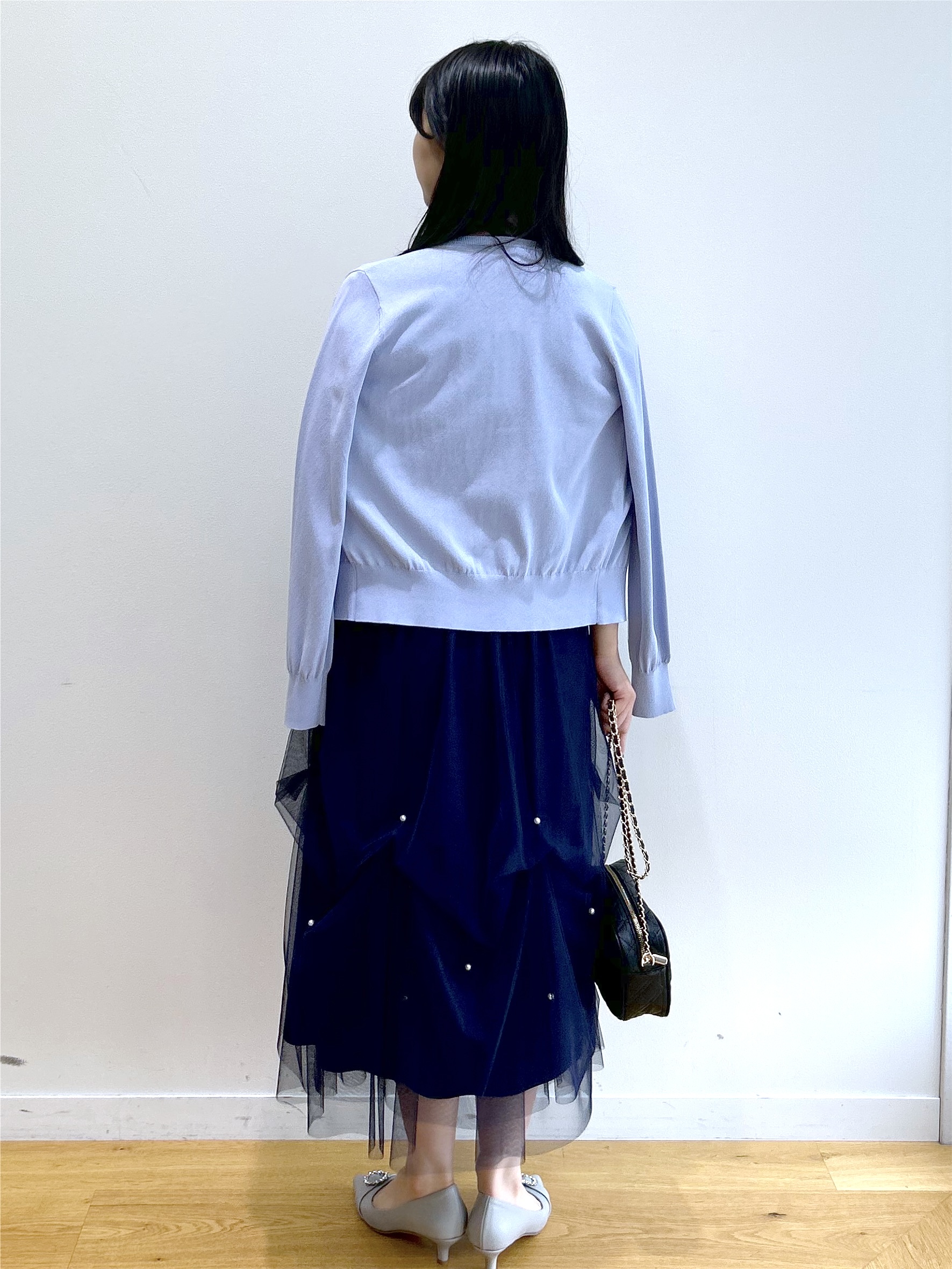 RINAさんの「index｜チュールパール調ドッキングニットワンピース【洗濯機OK／抗ピル】」を使ったコーディネート