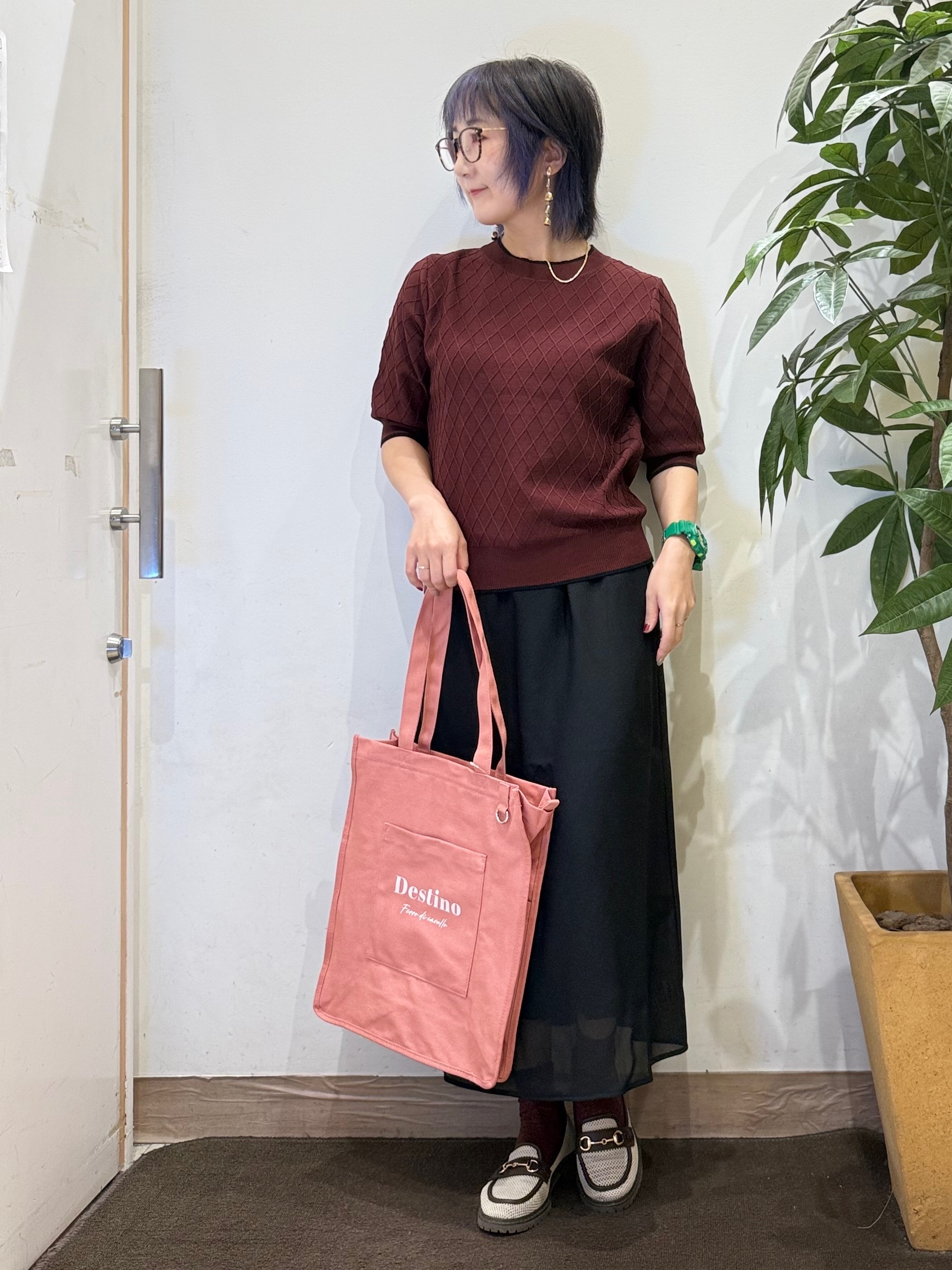 misakiさんの「SHOO･LA･RUE｜【毛玉になりにくい/S-LL】きれいですっきり二の腕カバー ダイヤ柄5分袖ニット」を使ったコーディネート