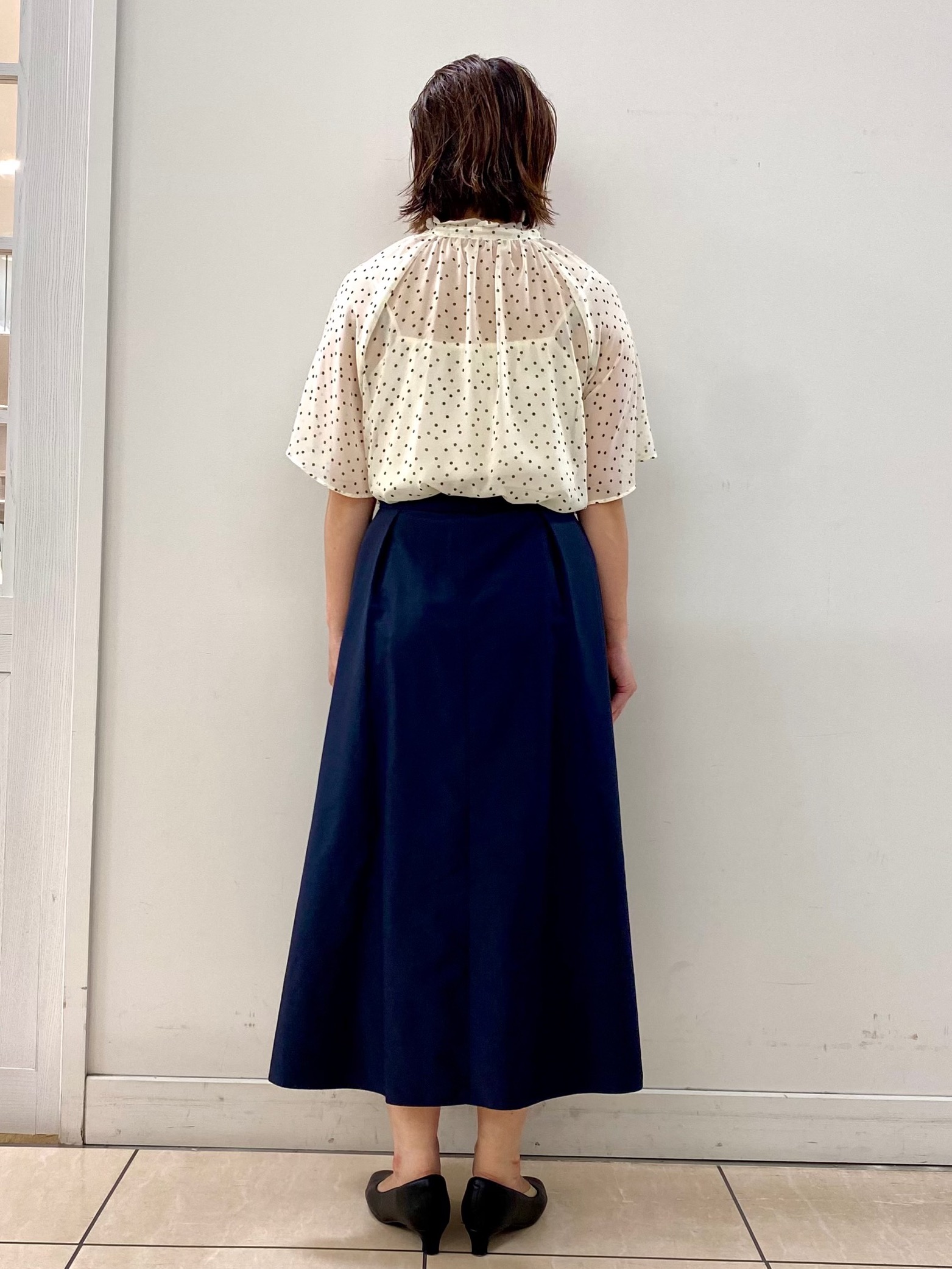 ksmさんの「Reflect｜【セットアップ／手洗い可】ドット柄シアーブラウス」を使ったコーディネート