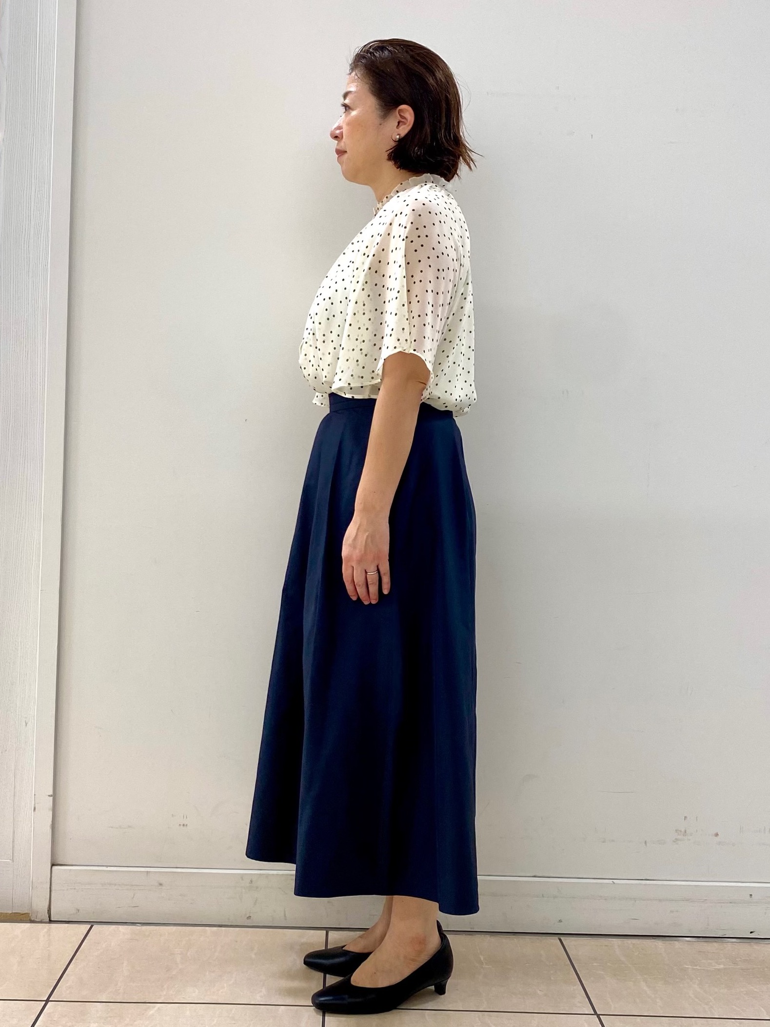 ksmさんの「Reflect｜【セットアップ／手洗い可】ドット柄シアーブラウス」を使ったコーディネート