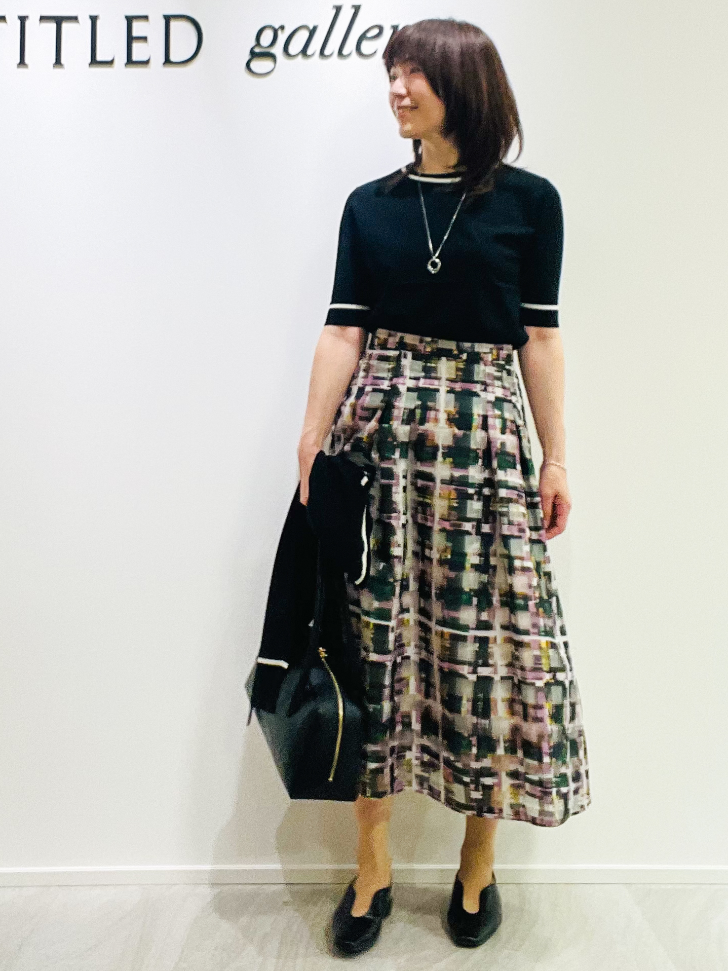 めいさんの「UNTITLED｜【アンサンブル可/上品な清涼感】コンパクト5分袖ニット」を使ったコーディネート