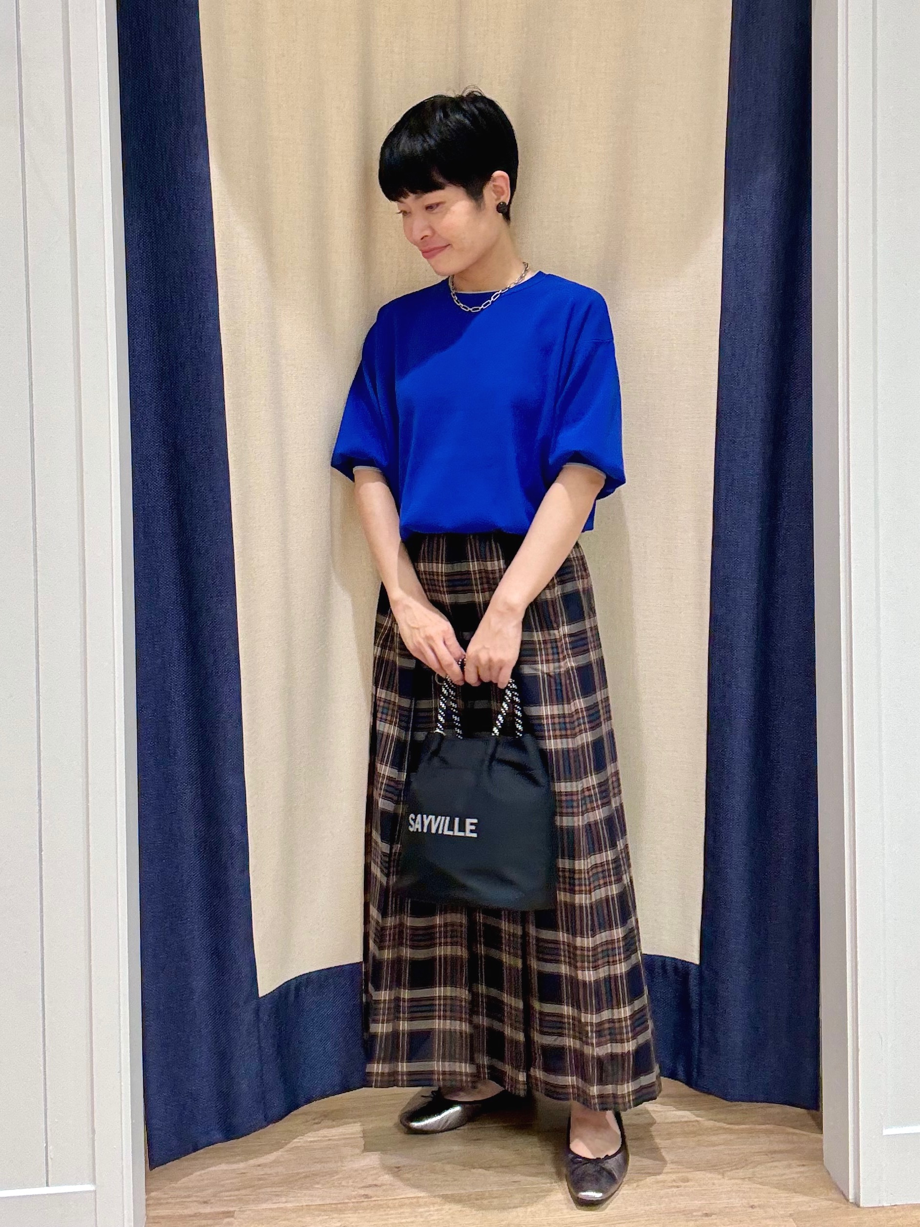 Suzuさんの「Dessin｜【UVカット/マシンウォッシャブル】6分袖配色ニット」を使ったコーディネート