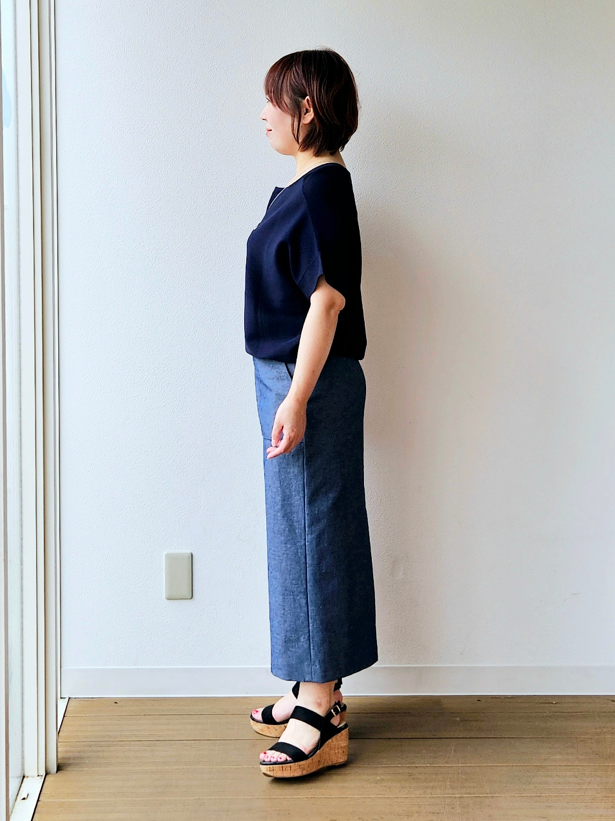 やじまさんの「UNTITLED｜【11色展開/体型カバー】前後2WAYフレンチスリーブニット」を使ったコーディネート