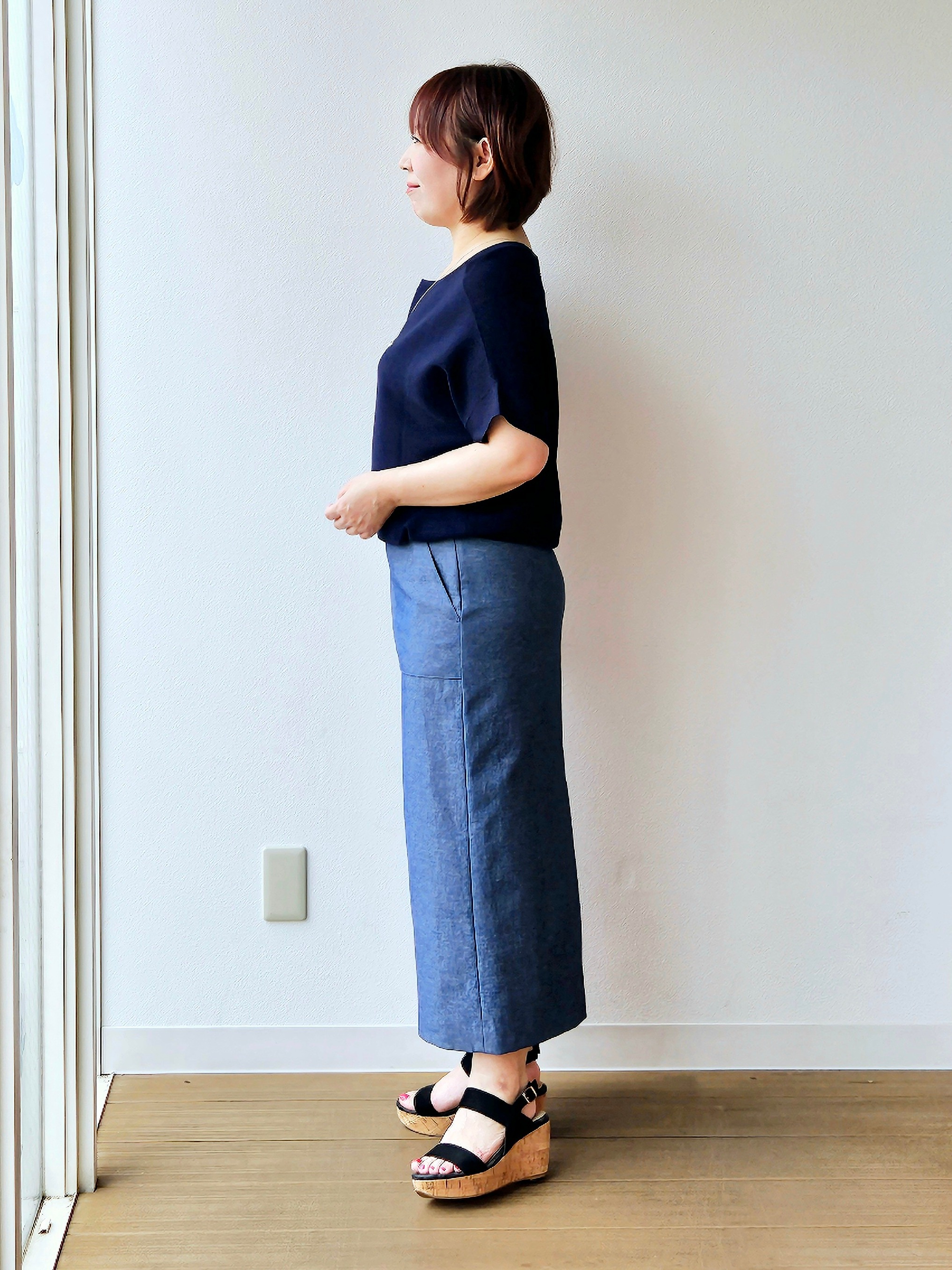 やじまさんの「UNTITLED｜【11色展開/体型カバー】前後2WAYフレンチスリーブニット」を使ったコーディネート