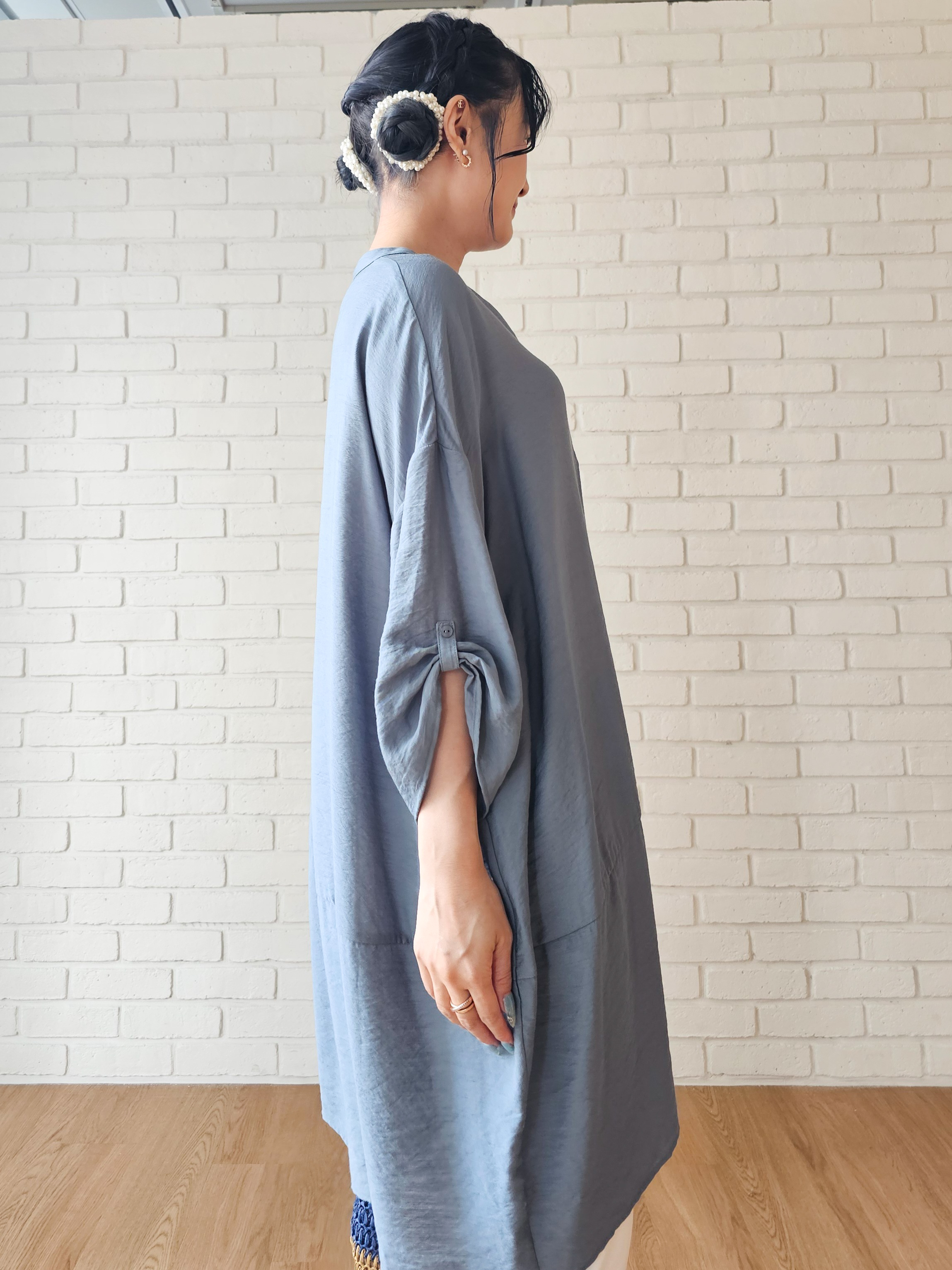 ゆゆさんの「SHOO･LA･RUE｜【ひんやり/S-LL/洗濯後しわになりにくい】体型カバーにも ゆるっとリラックス 7分袖チュニック」を使ったコーディネート