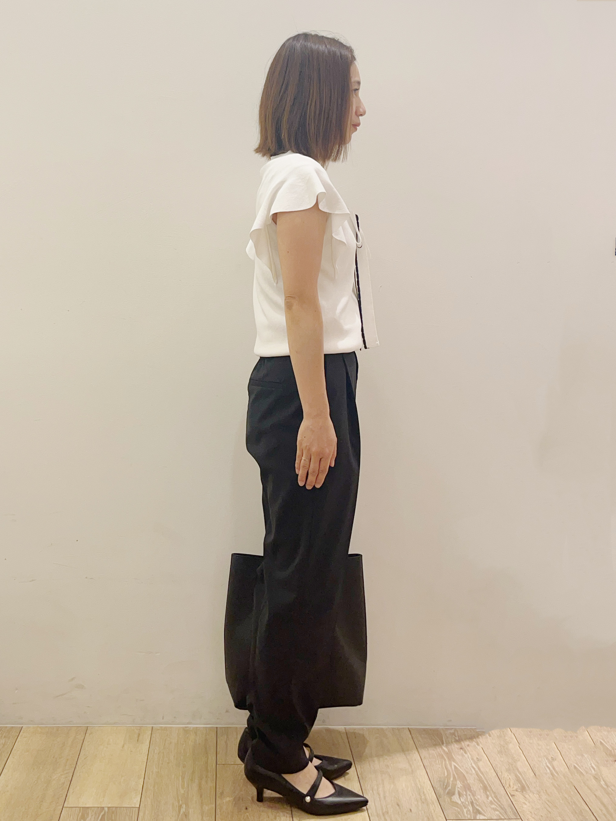 kcさんの「OPAQUE.CLIP｜【UVケア／接触冷感】バイカラーボウタイフリルトップス《洗濯機OK》」を使ったコーディネート