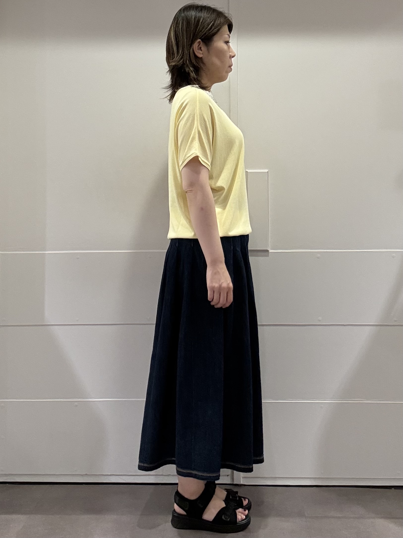mamiさんの「Reflect｜【二の腕カバー／手洗い可】ネックレース フレンチスリーブニット」を使ったコーディネート