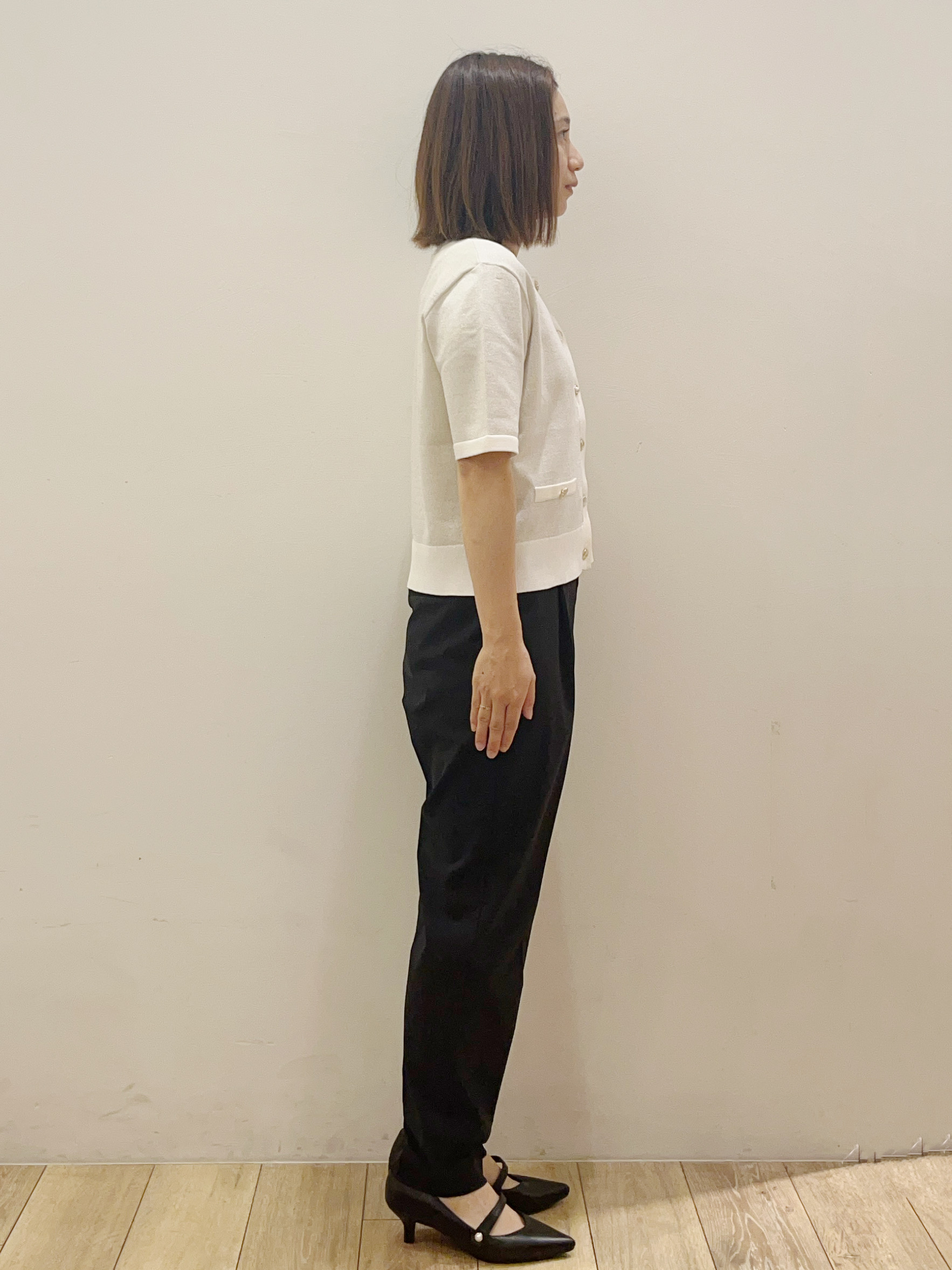 kcさんの「OPAQUE.CLIP｜ラメアソートバイカラー半袖カーディガン【洗濯機OK】」を使ったコーディネート