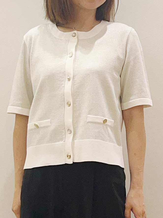 kcさんの「OPAQUE.CLIP｜ラメアソートバイカラー半袖カーディガン【洗濯機OK】」を使ったコーディネート