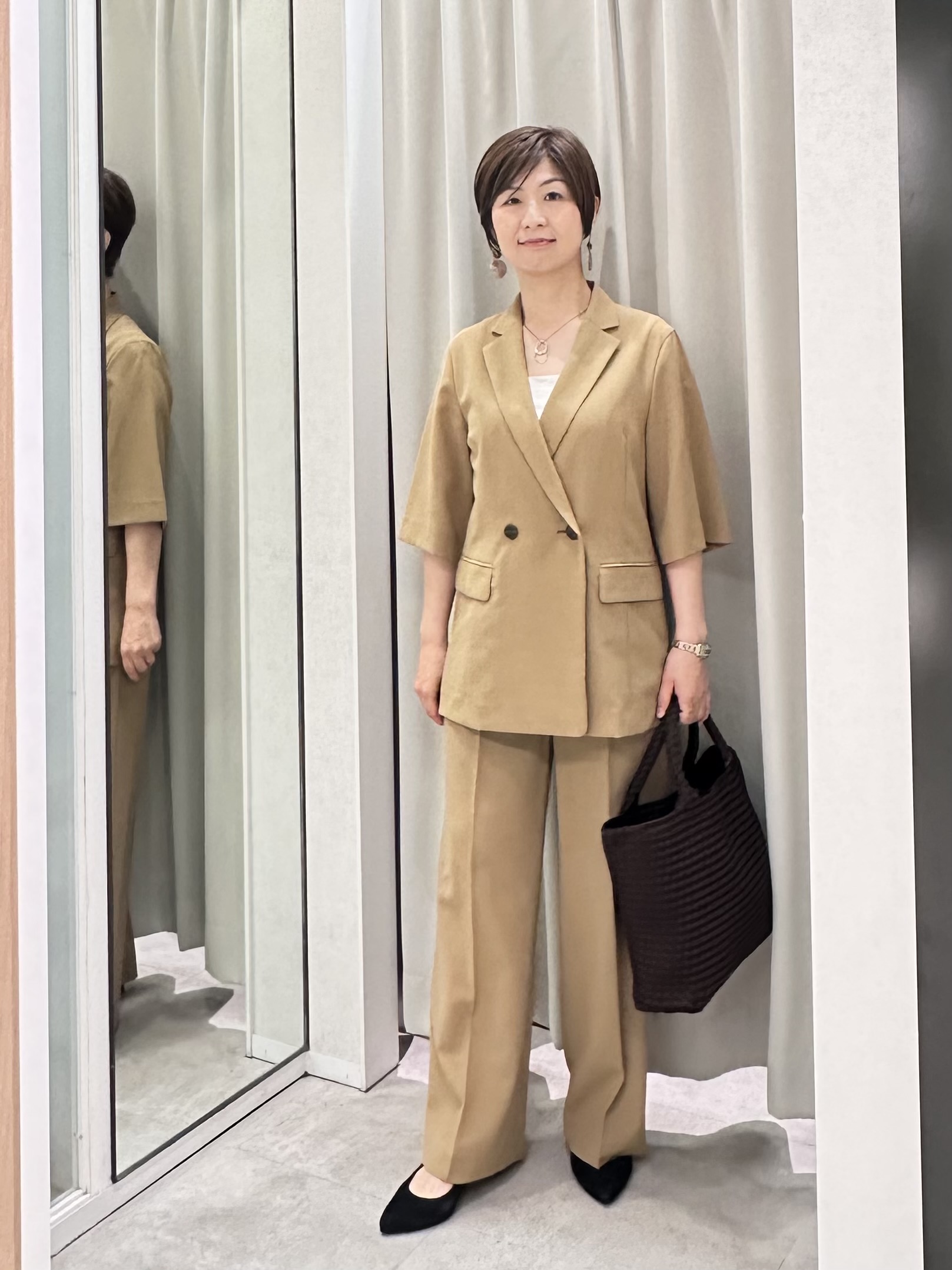 みなこさんの「UNTITLED｜【セットアップ可/UVカット/接触冷感】エアリークールドロストシャツ」を使ったコーディネート