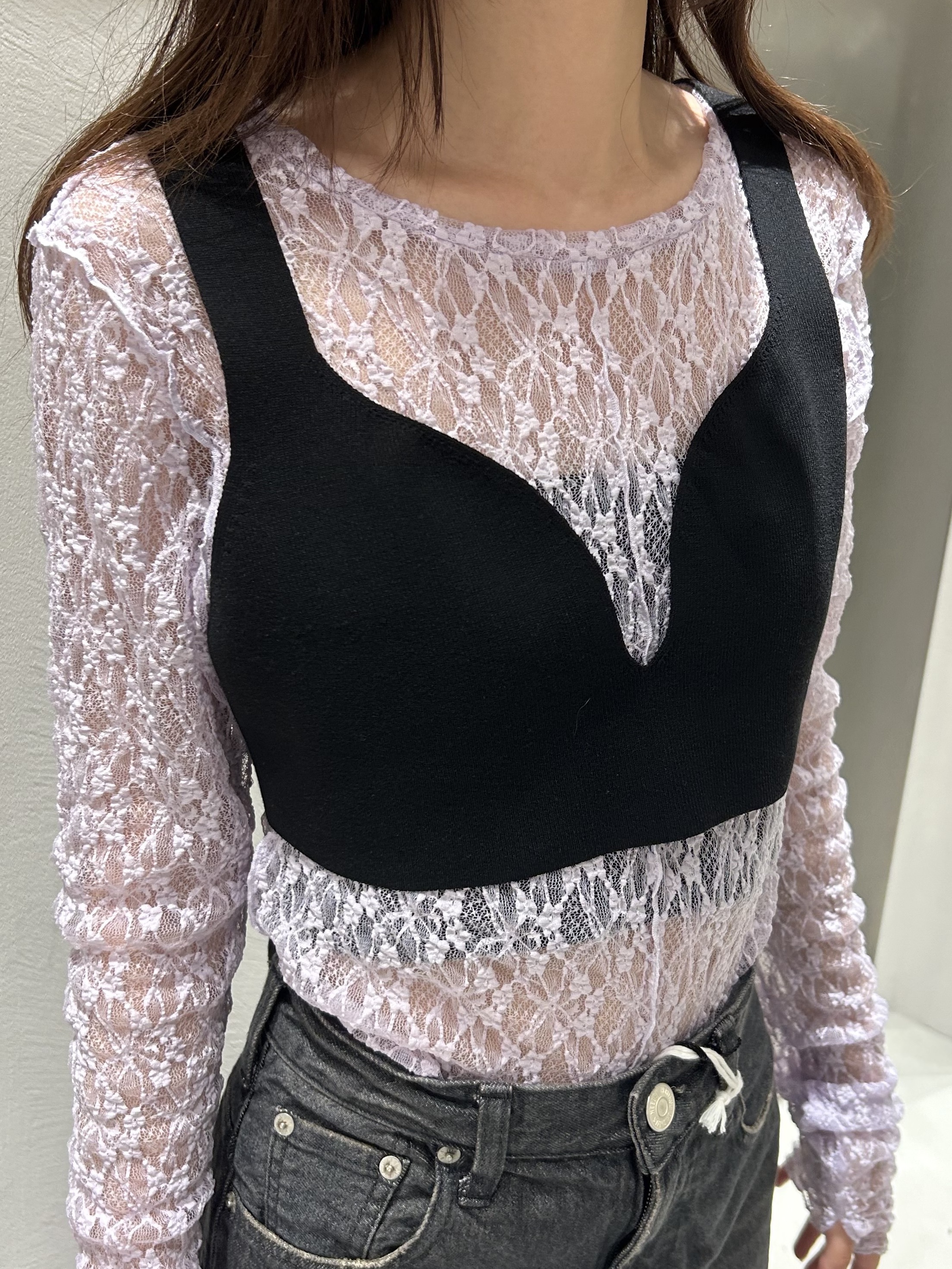 miniさんの「CODE A｜【ReRe】stretch lace tops」を使ったコーディネート