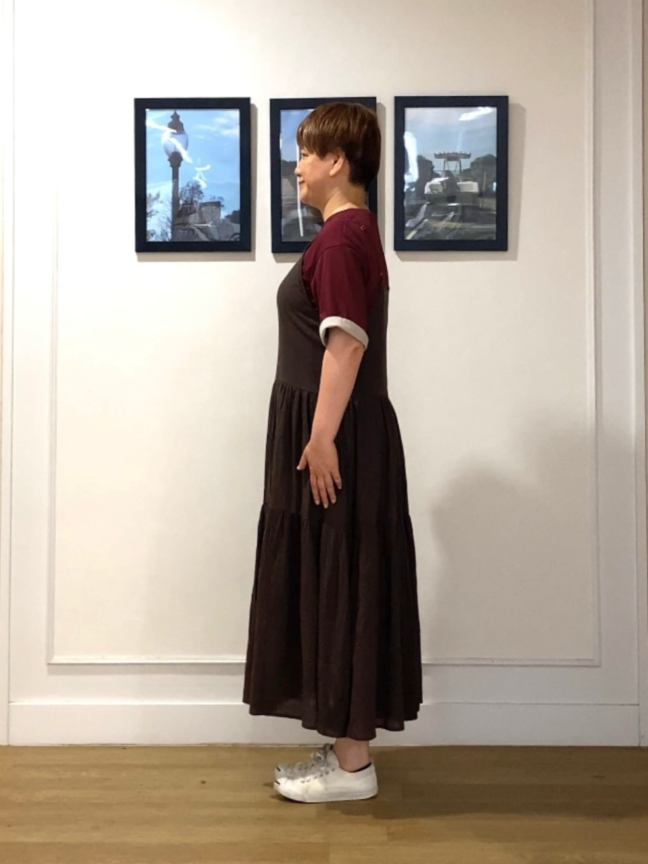 Hiroさんの「Dessin｜【汗シミ防止/UVカット】配色スリーブ 五分袖プルオーバー」を使ったコーディネート