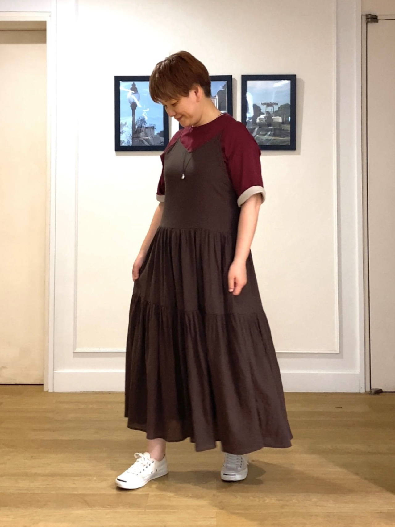 Hiroさんの「Dessin｜【汗シミ防止/UVカット】配色スリーブ 五分袖プルオーバー」を使ったコーディネート