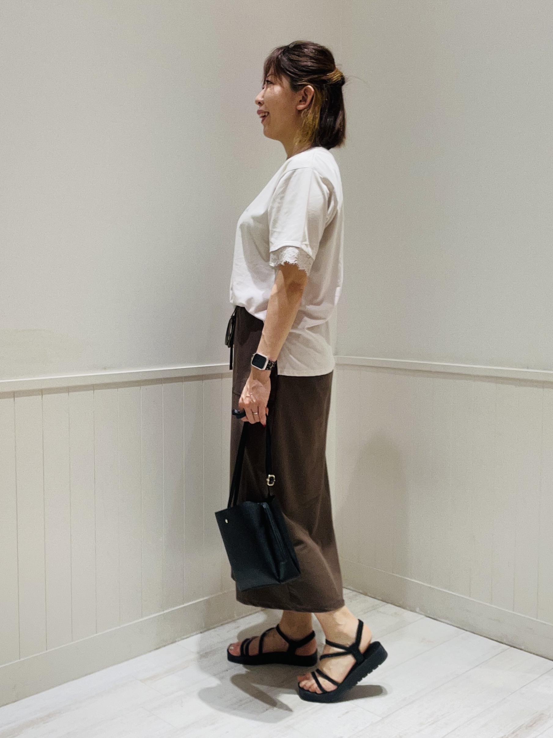 Kyonさんの「SHOO･LA･RUE｜【ひんやり/UV/S-LL】柄アソート お袖レースが旬顔 上品に決まる大人Tシャツ」を使ったコーディネート