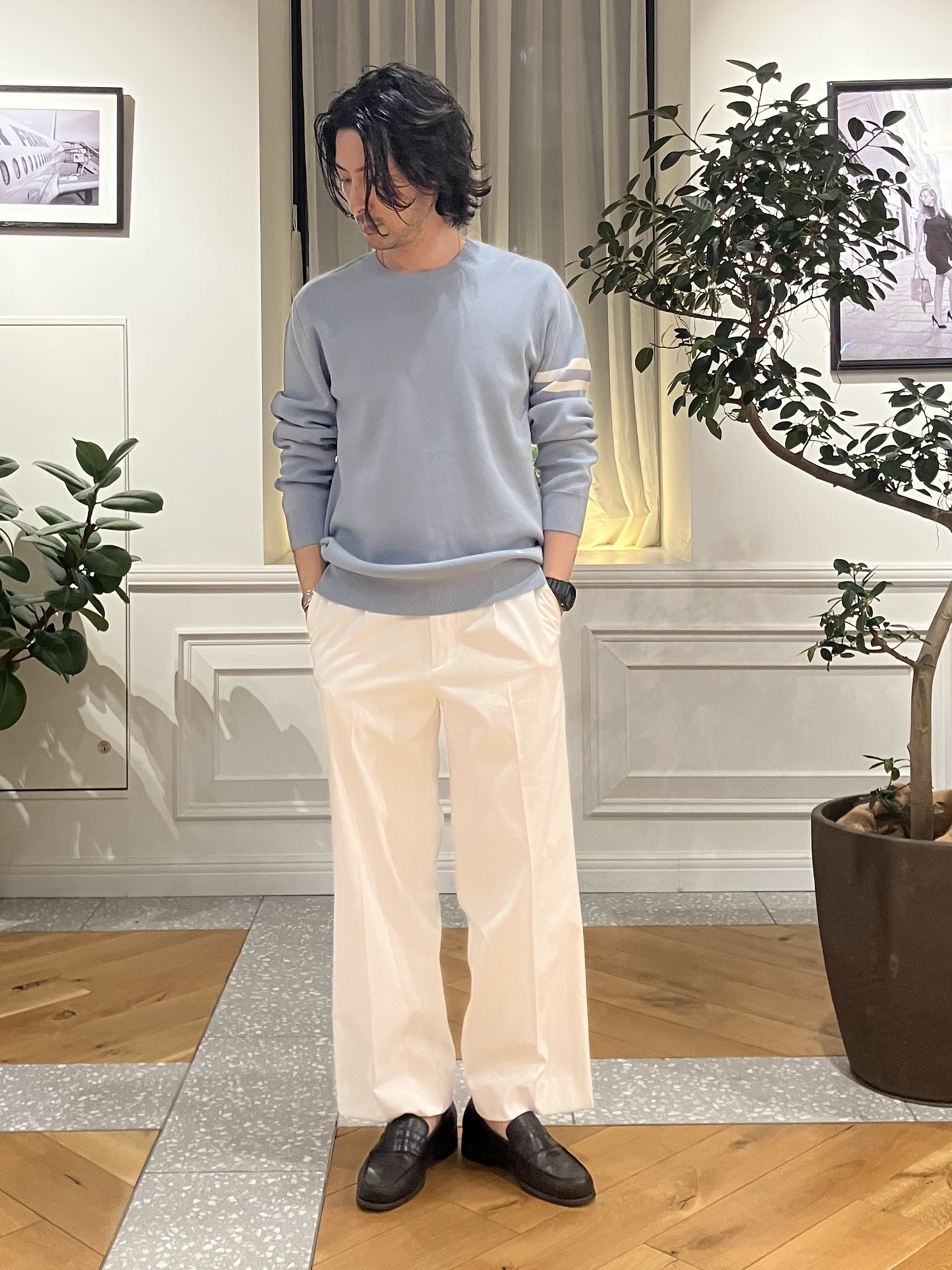 junyaさんの「DRESSTERIOR｜【ウォッシャブル】コットンスムース アームラインクルーネック」を使ったコーディネート