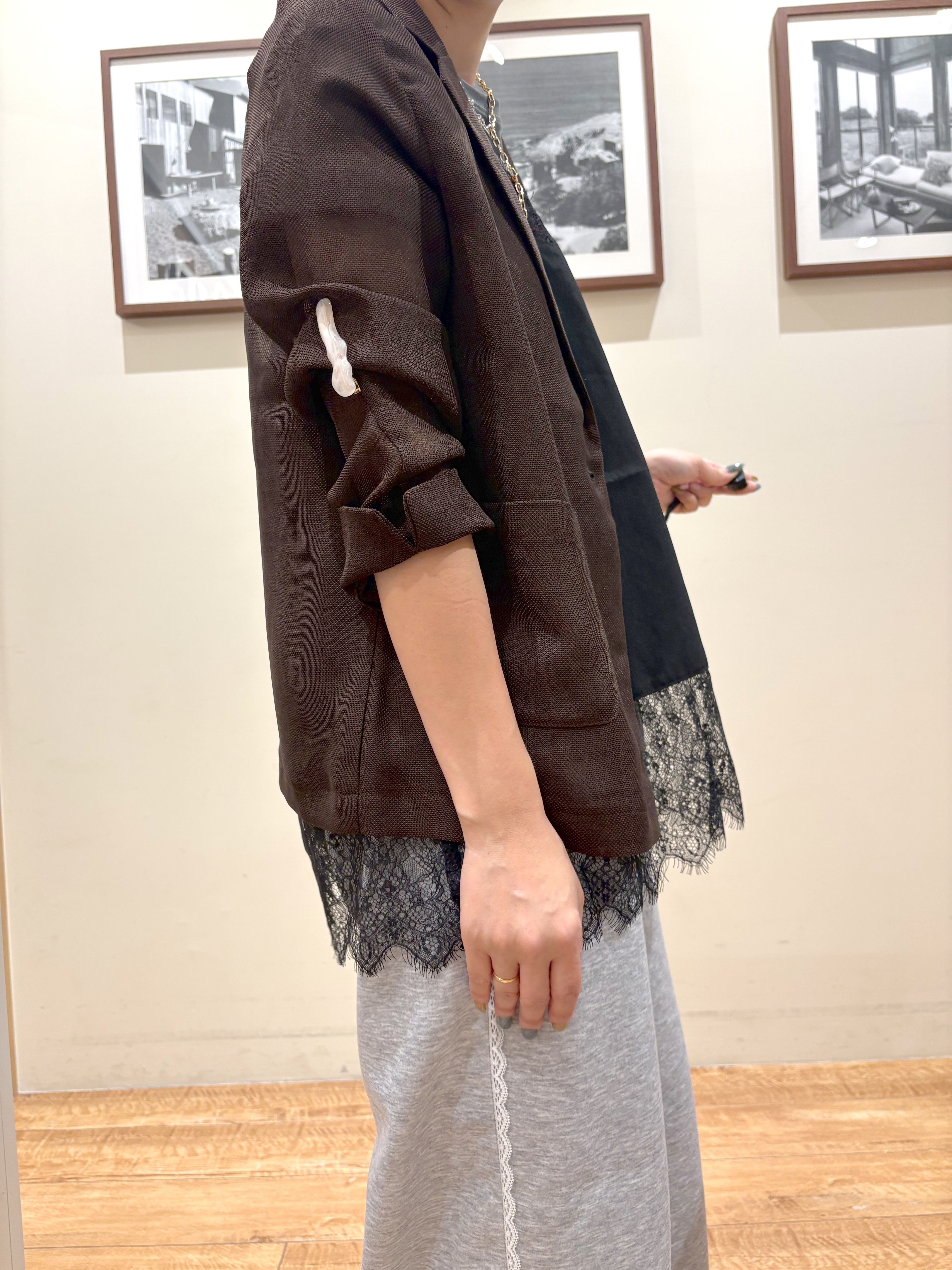 Ayumiさんの「SHOO･LA･RUE｜【通気性〇/セットアップ可/S-LL/洗濯機可】紫外線対策にも メッシュテーラードジャケット」を使ったコーディネート