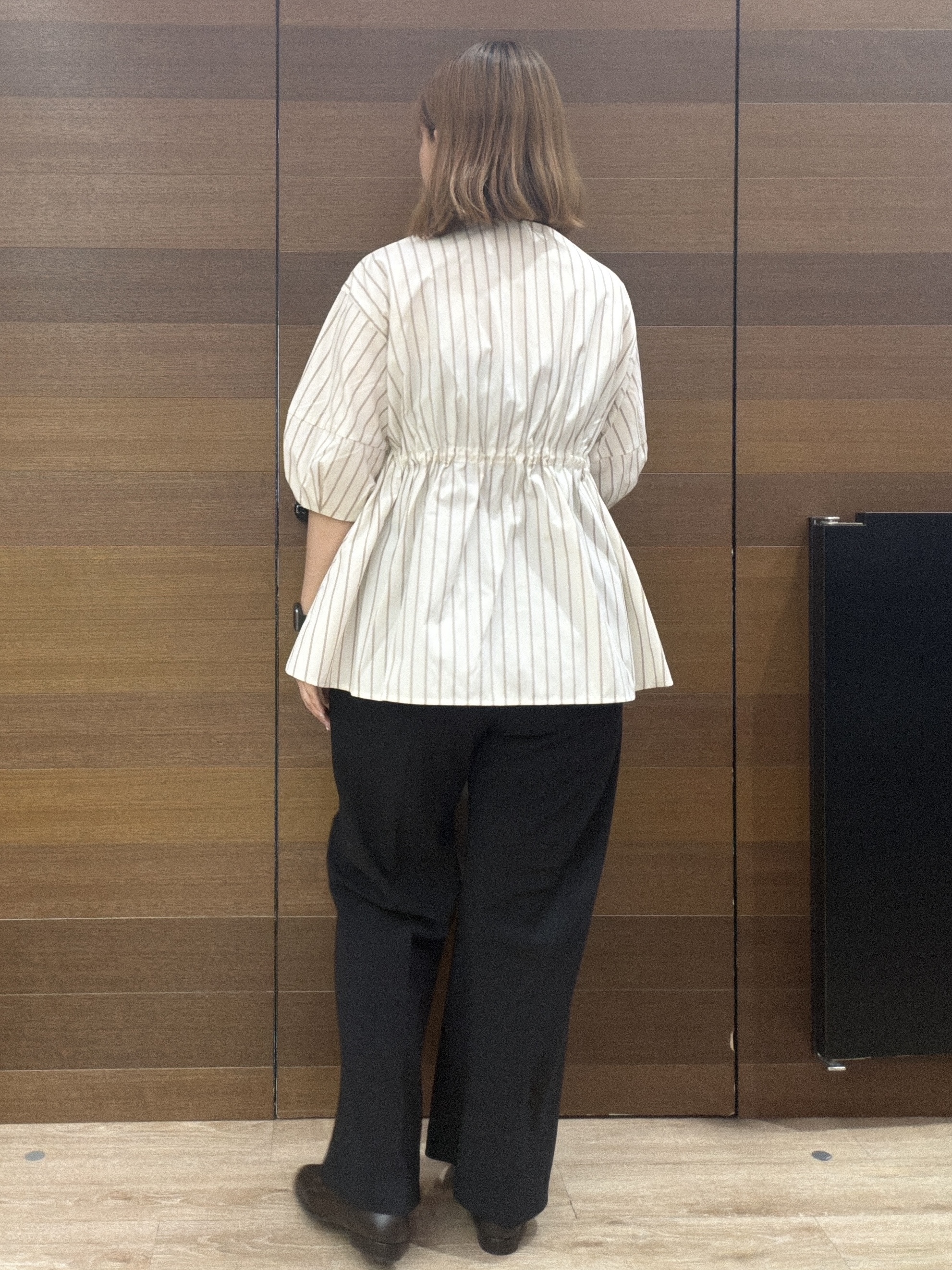 yumeさんの「OPAQUE.CLIP｜ストライプ ペプラムブラウス【洗濯機OK】」を使ったコーディネート