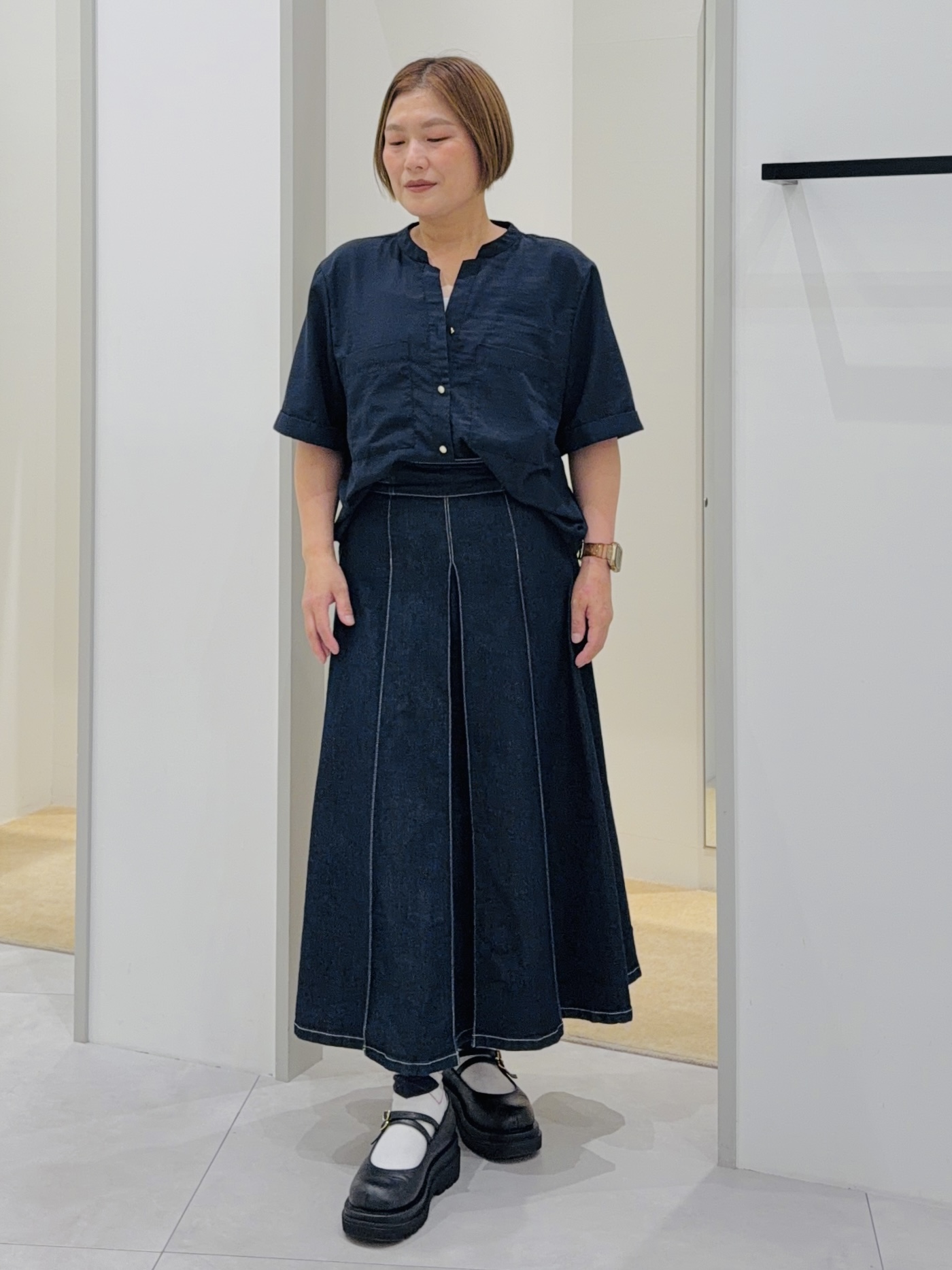 タナさんの「THE SHOP TK｜【M-XL/さりげなく二の腕カバー】5分袖Wポケットシャツ」を使ったコーディネート
