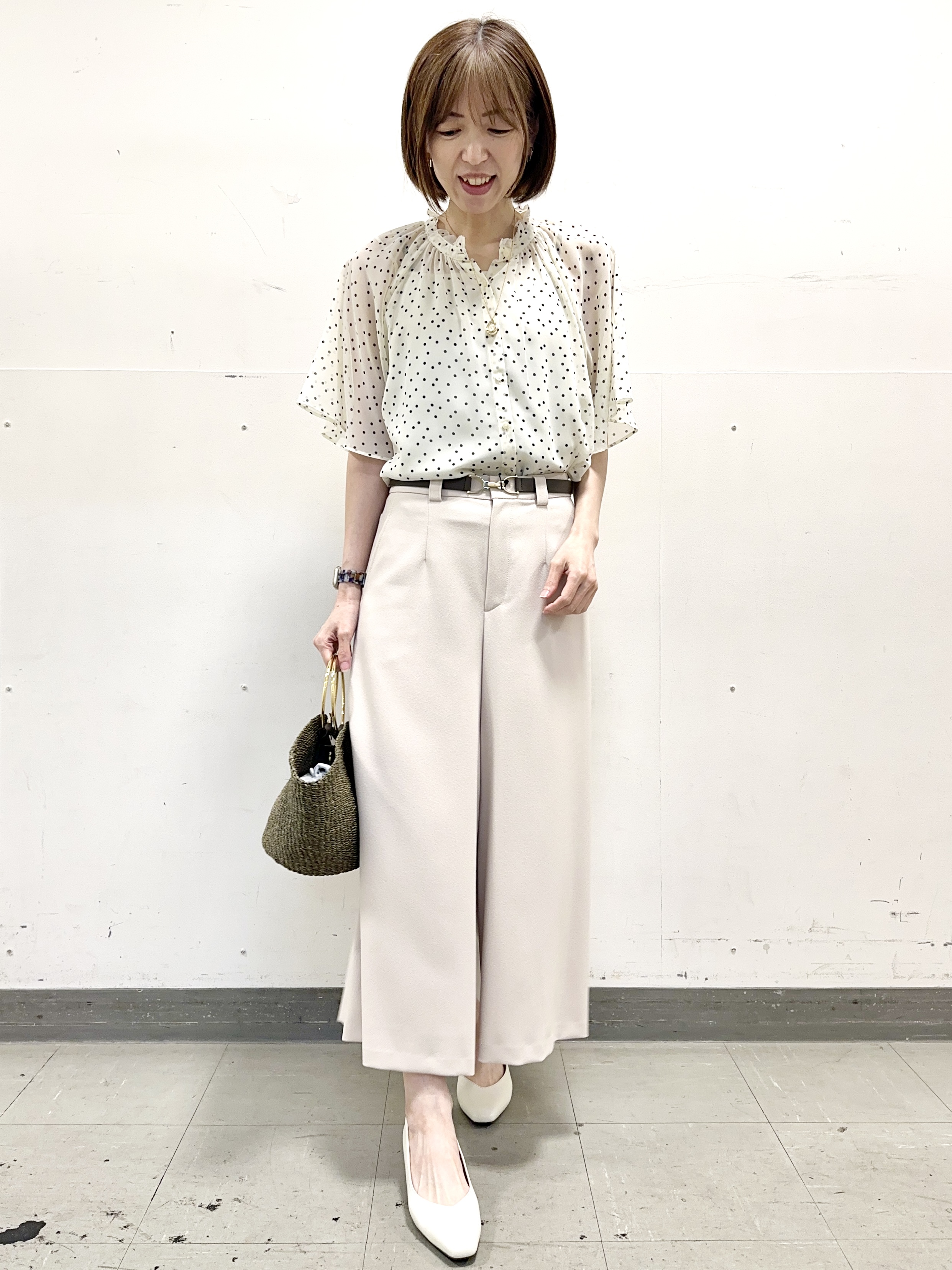 イト子さんの「Reflect｜【セットアップ／手洗い可】ドット柄シアーブラウス」を使ったコーディネート