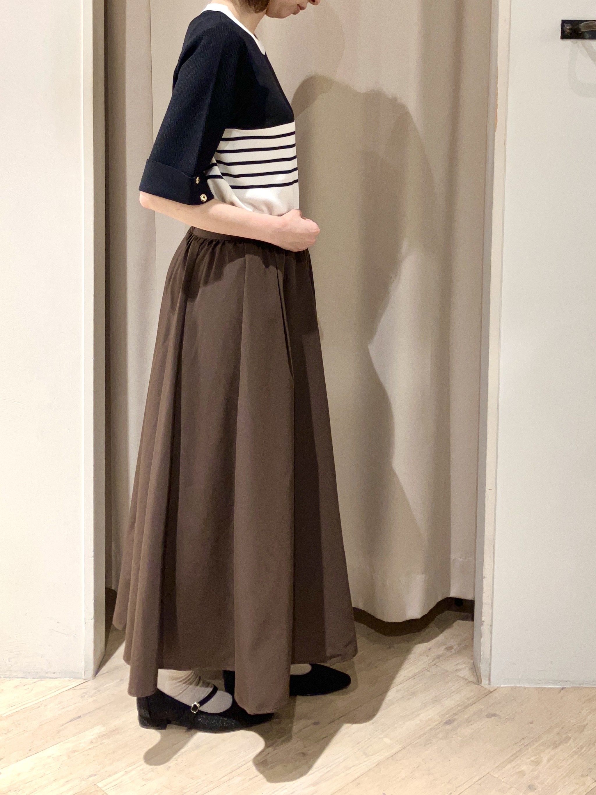 kimiさんの「grove｜新色追加！【シリーズ累計36万枚/名品ニット】やわらかドライタッチ 袖メッシュ編みニット」を使ったコーディネート