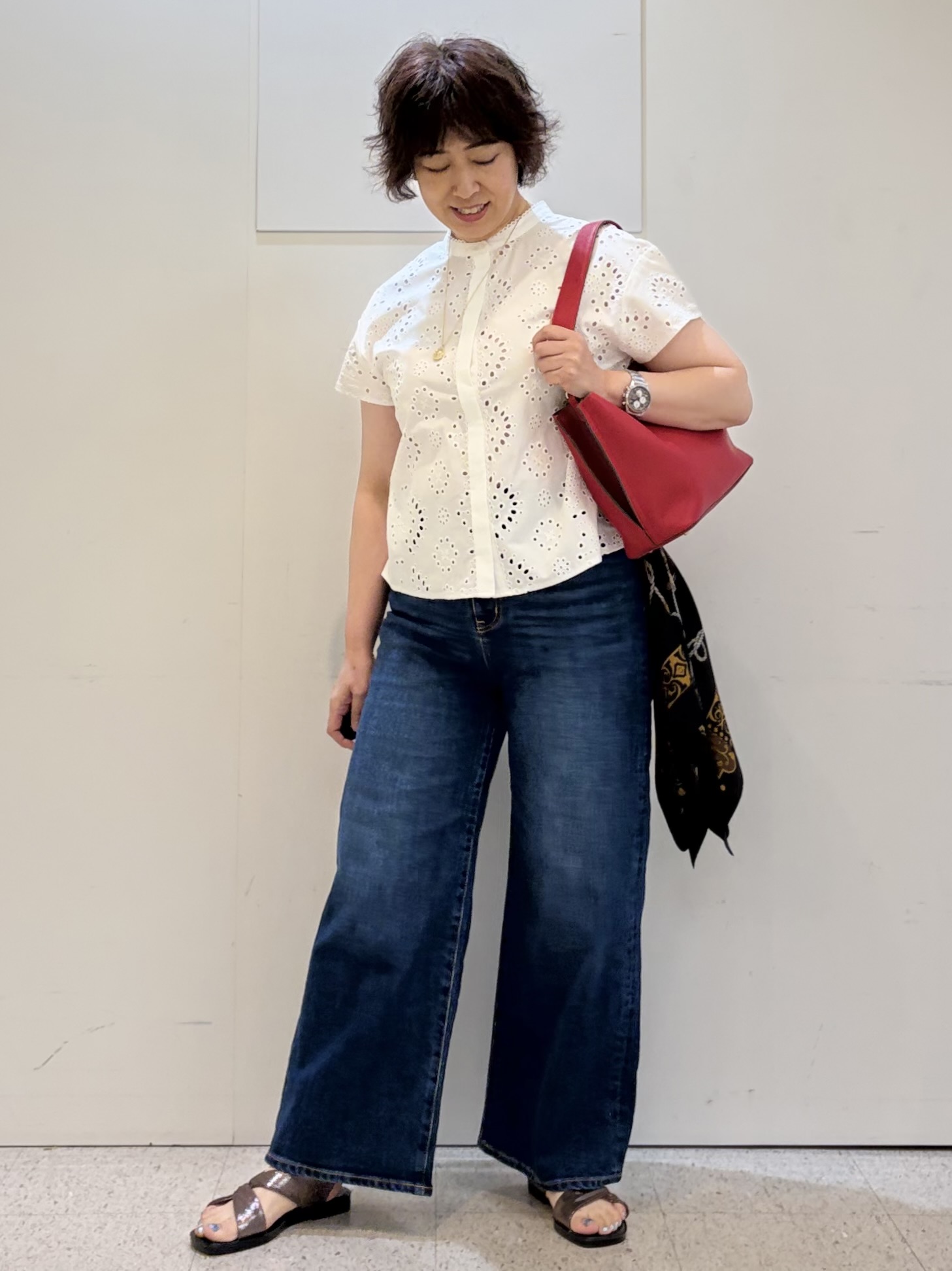 ヤスコさんの「Reflect｜【通勤◎】カットワーク刺繍レース シャツブラウス」を使ったコーディネート