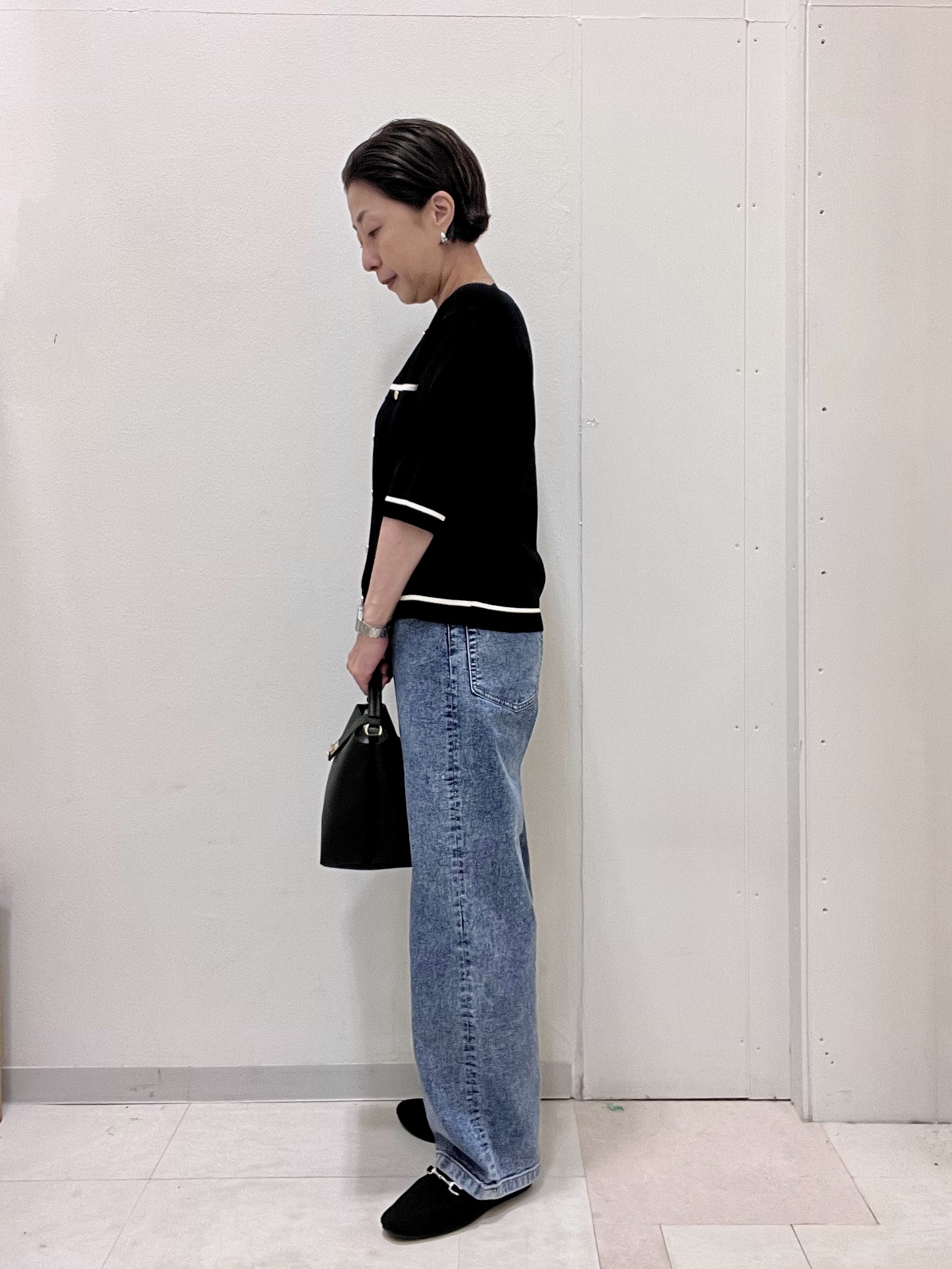 ゆみさんの「SHOO･LA･RUE｜【ひんやり/UV/S-LL/洗濯機可】毛玉になりにくい 配色5分袖カーディガン」を使ったコーディネート
