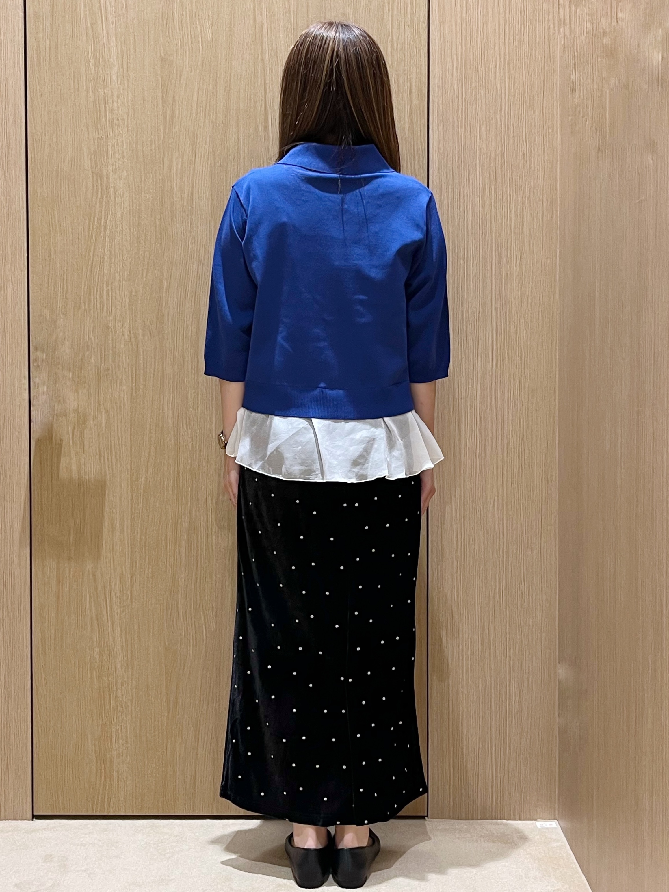 yukariさんの「OPAQUE.CLIP｜裾シアードッキングポロニットカーディガン【洗濯機OK】」を使ったコーディネート