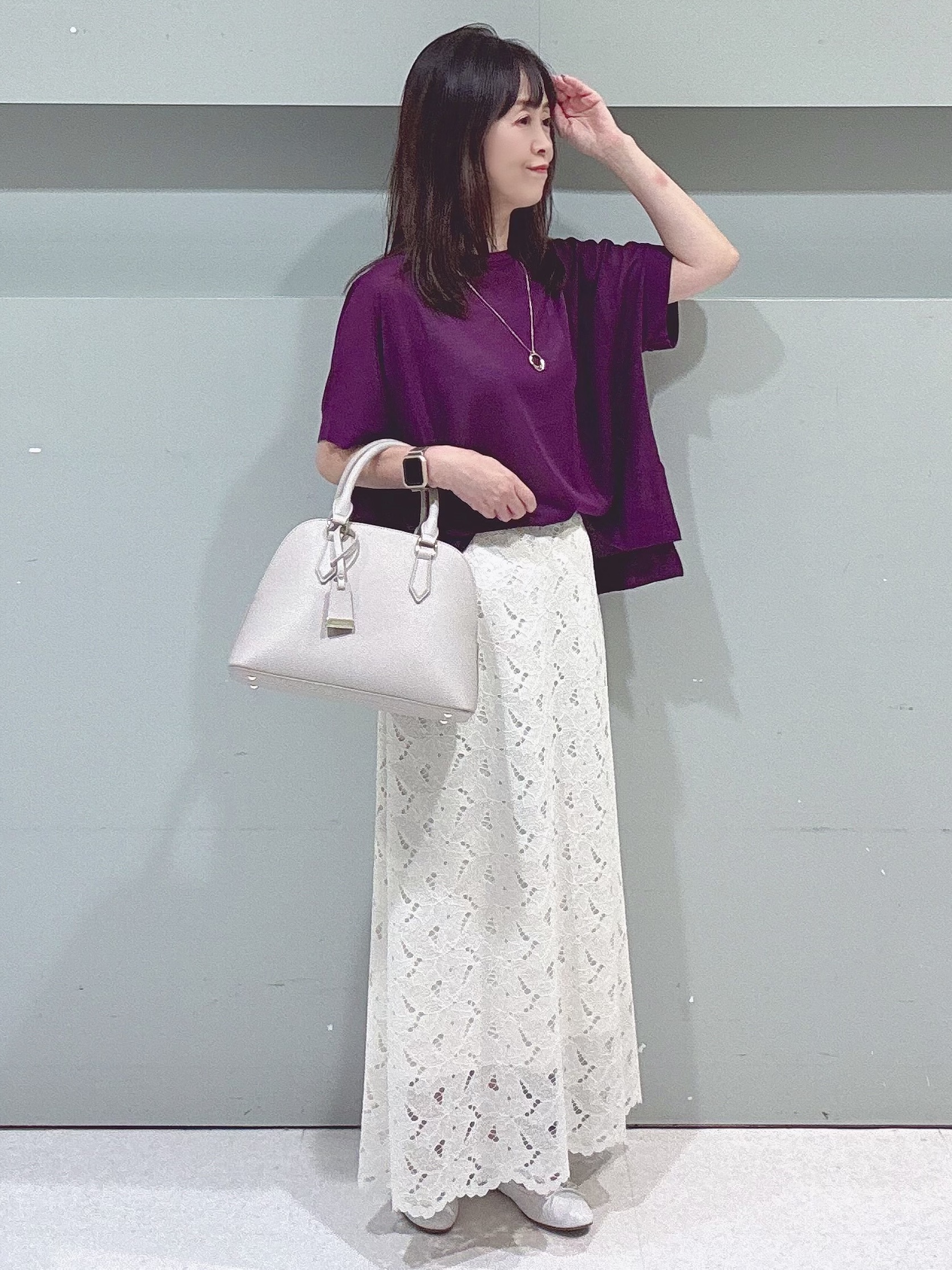 makiさんの「UNTITLED｜【アンサンブル可/品のある透け感】Tシャツ風ニットトップス」を使ったコーディネート