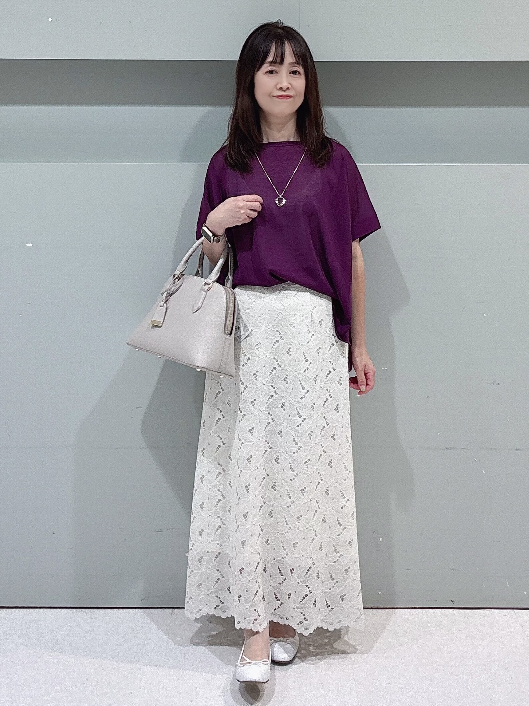 makiさんの「UNTITLED｜【アンサンブル可/品のある透け感】Tシャツ風ニットトップス」を使ったコーディネート