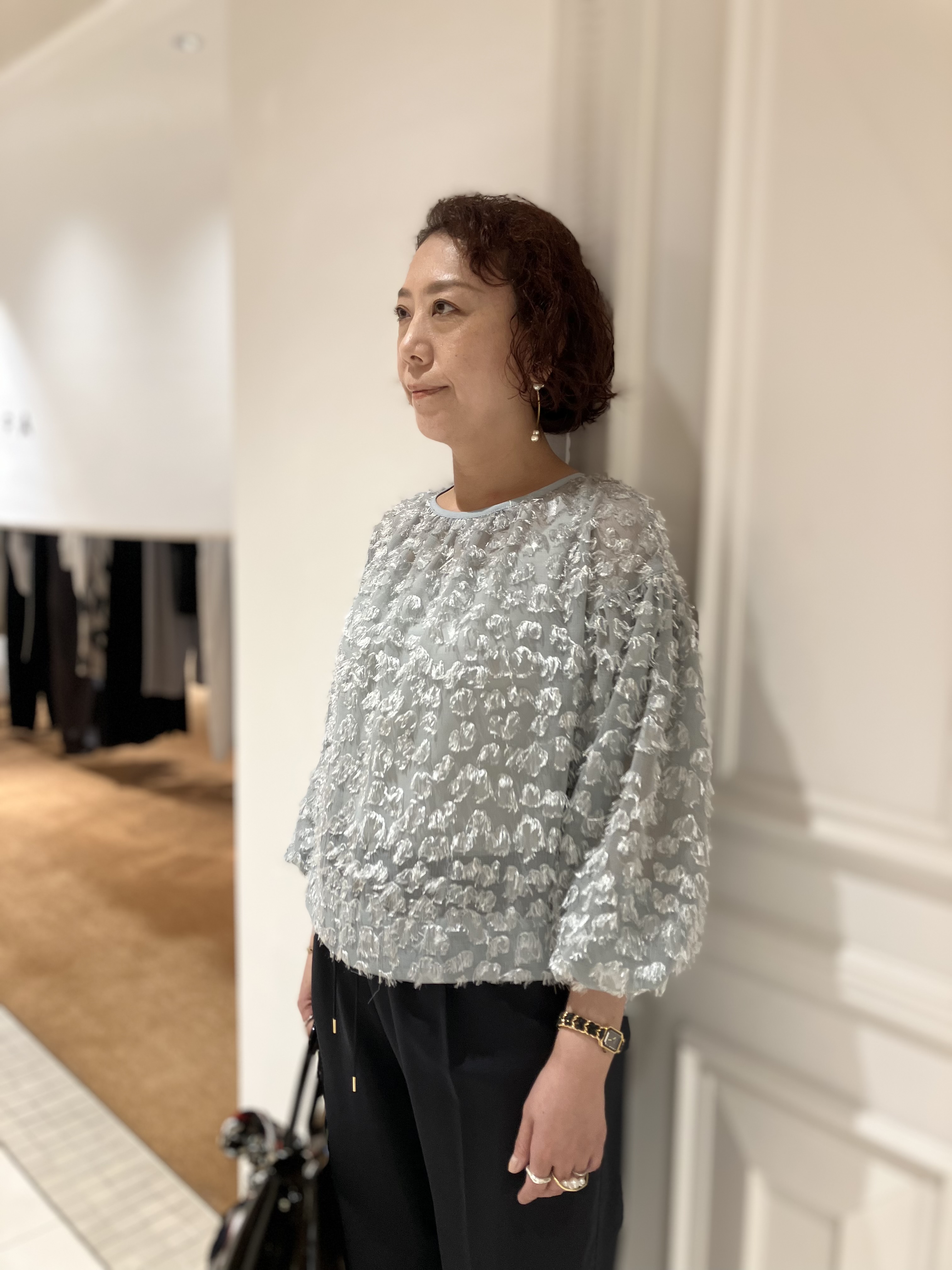 TAJIさんの「DRESSTERIOR｜ジャガードボリュームブラウス」を使ったコーディネート
