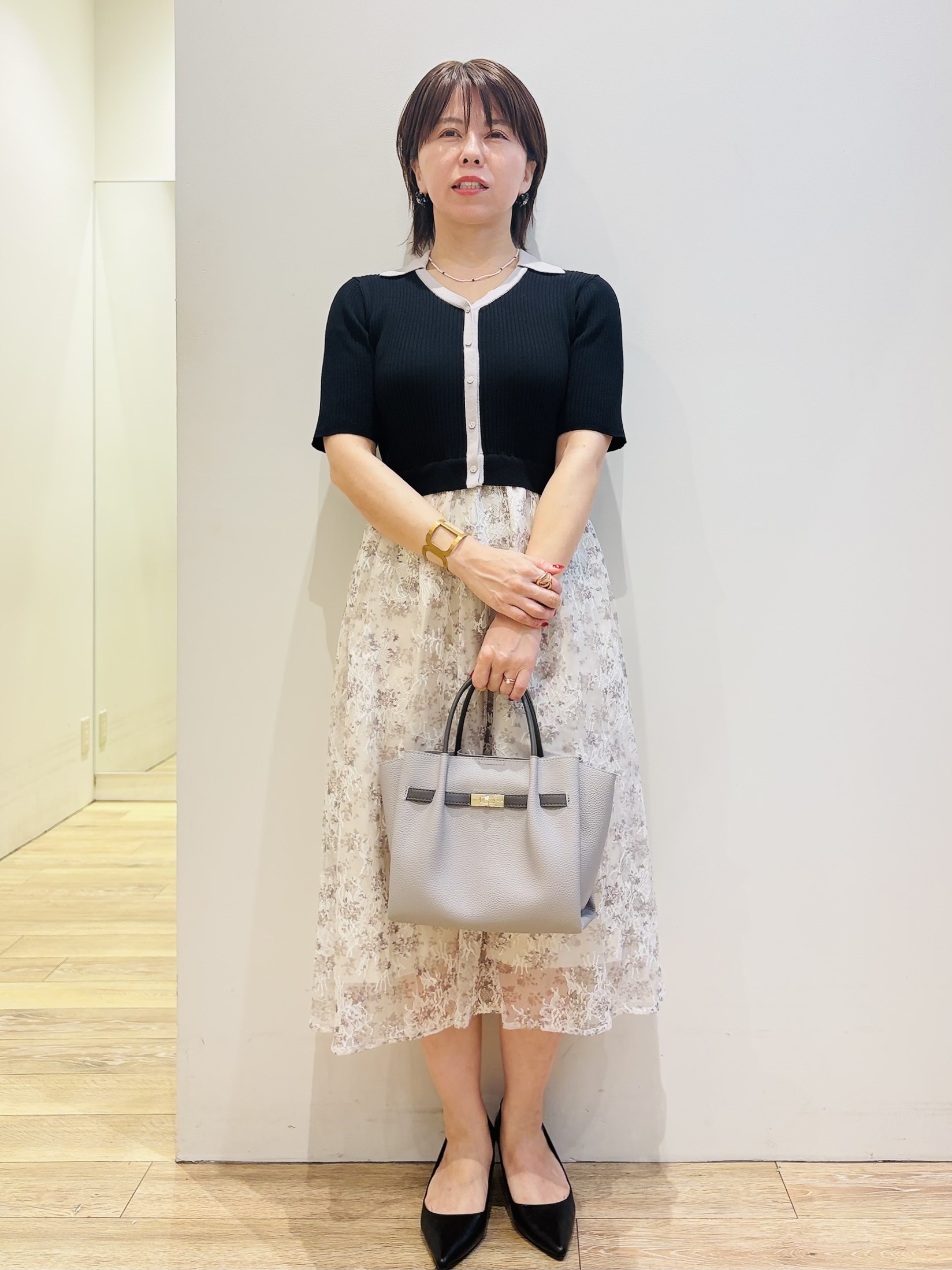 YUKOさんの「index｜衿付きドッキングニットワンピース【洗濯機OK】」を使ったコーディネート