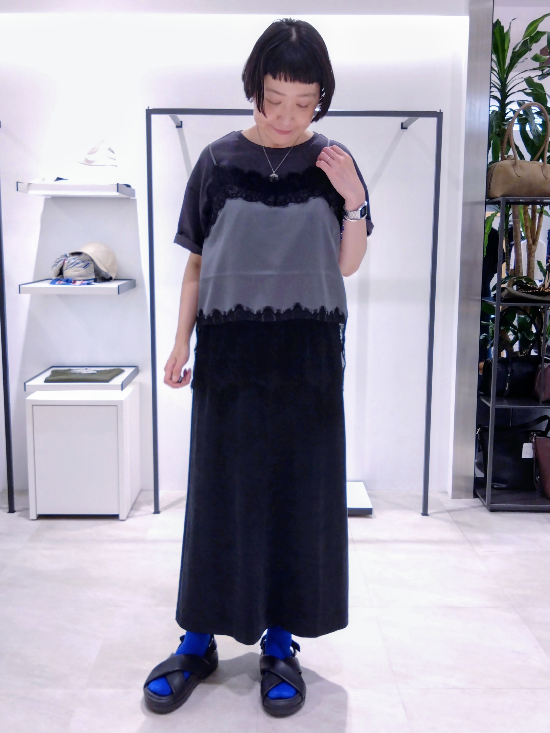 まちこさんの「UNTITLED｜【セットアップ可/接触冷感】ヴィンテージライク ロングスカート」を使ったコーディネート