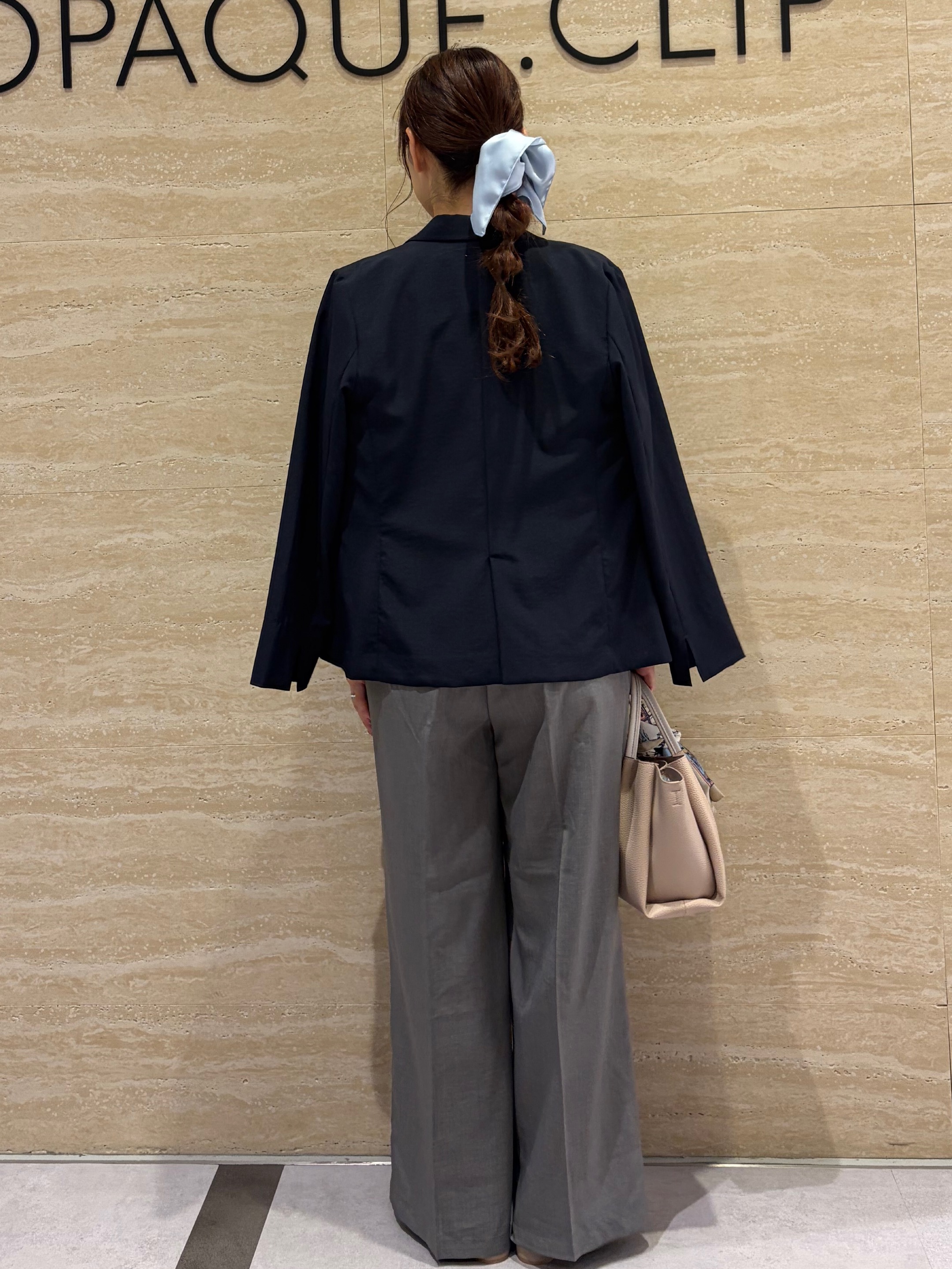 みやさんの「OPAQUE.CLIP｜《再入荷》ダブルブレストテーラードジャケット【接触冷感／吸水速乾／イージーアイロン／防シワ／洗濯機O」を使ったコーディネート