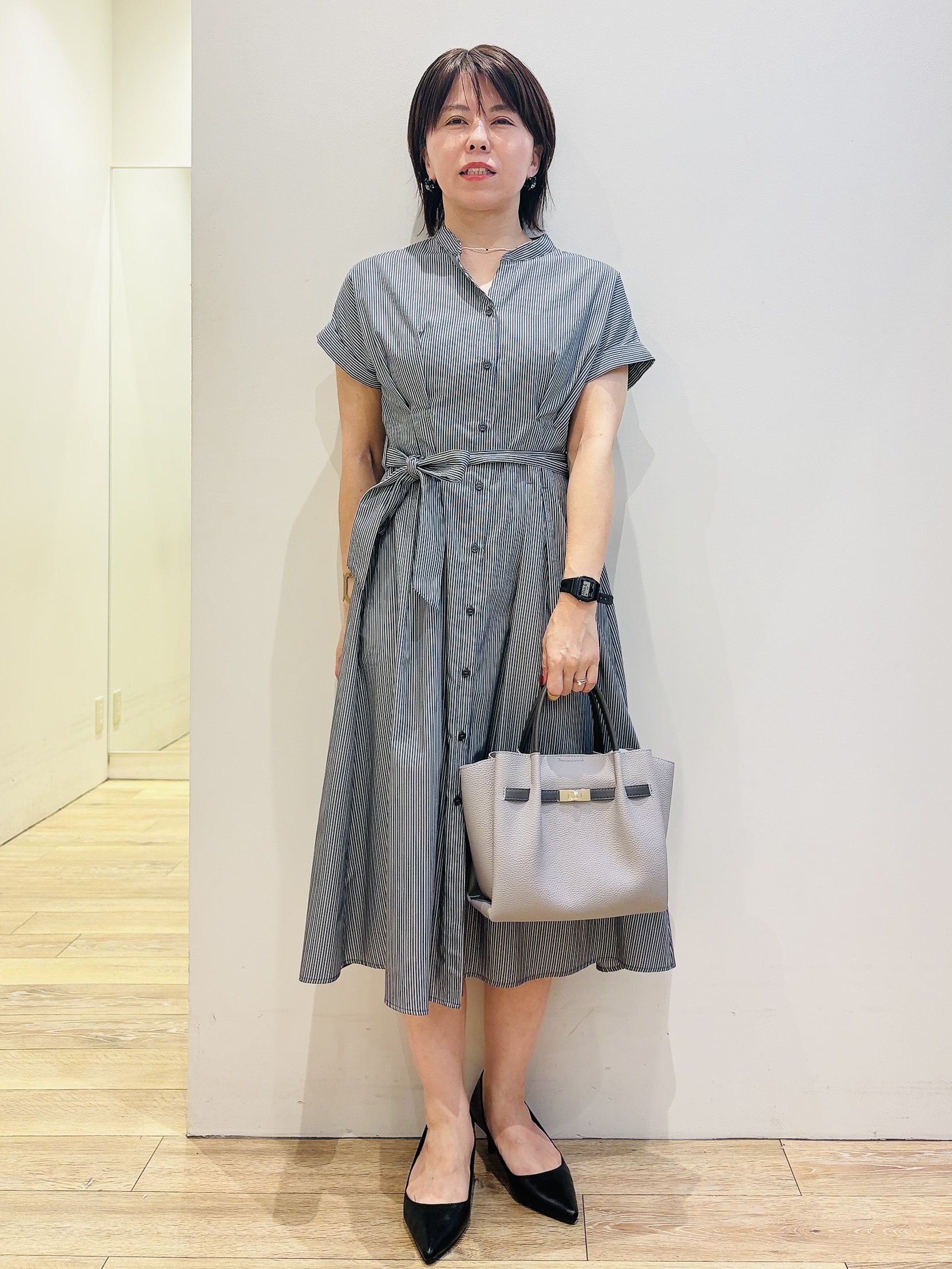 YUKOさんの「index｜【接触冷感／UV】ストライプタックシャツワンピース《洗濯機OK》」を使ったコーディネート