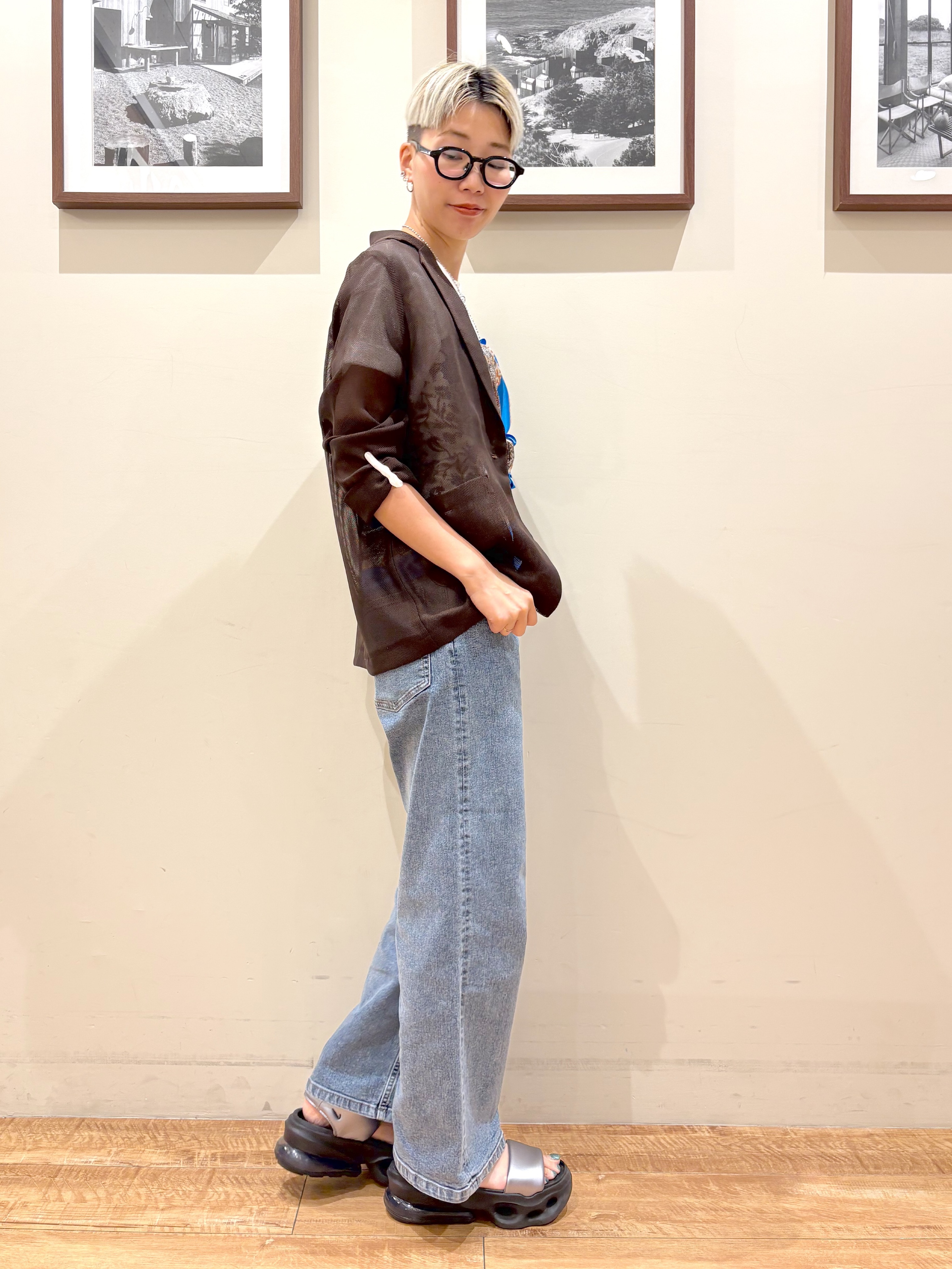 Ayumiさんの「SHOO･LA･RUE｜【通気性〇/セットアップ可/S-LL/洗濯機可】メッシュテーラードジャケット」を使ったコーディネート