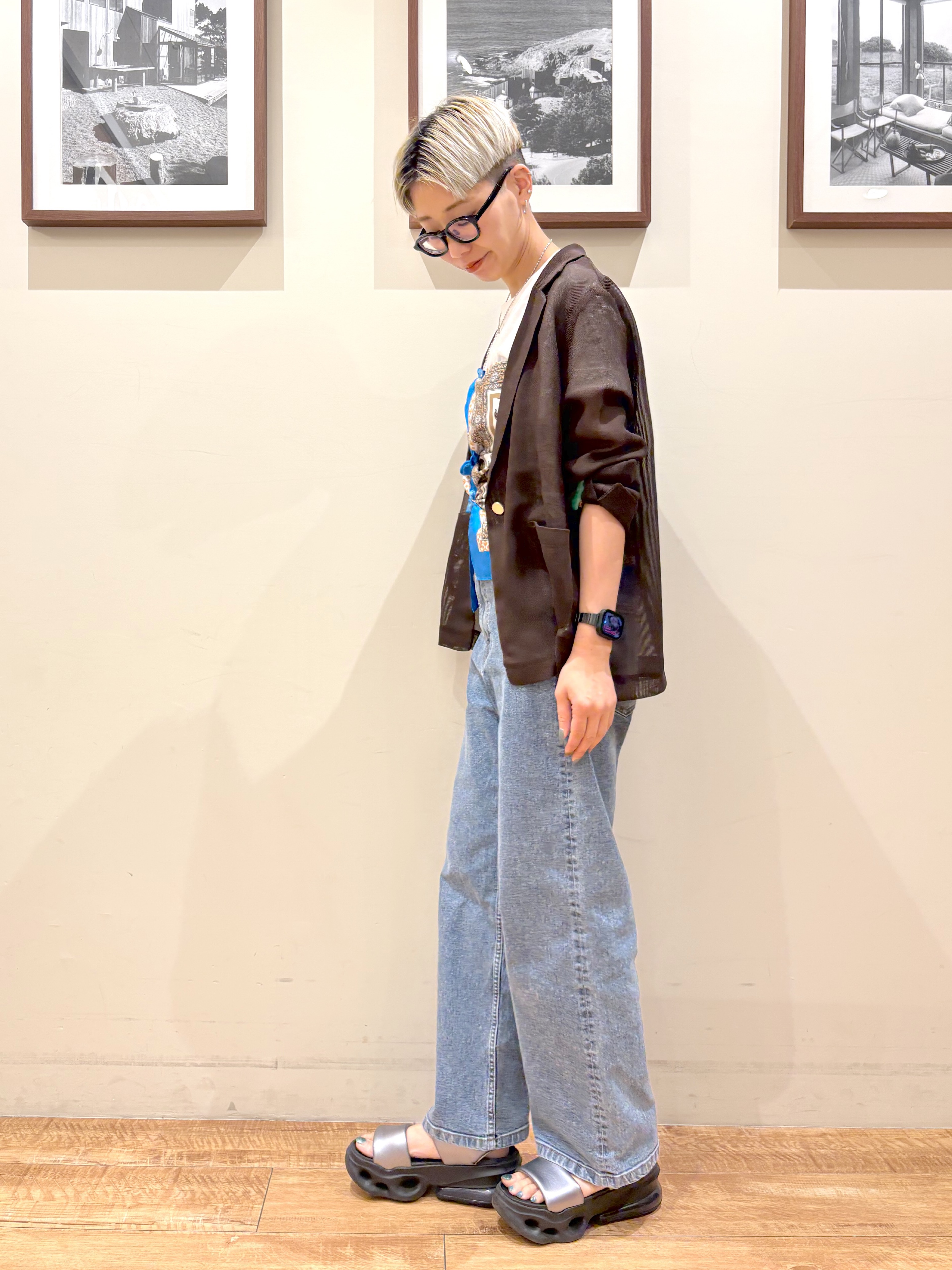 Ayumiさんの「SHOO･LA･RUE｜【通気性〇/セットアップ可/S-LL/洗濯機可】メッシュテーラードジャケット」を使ったコーディネート