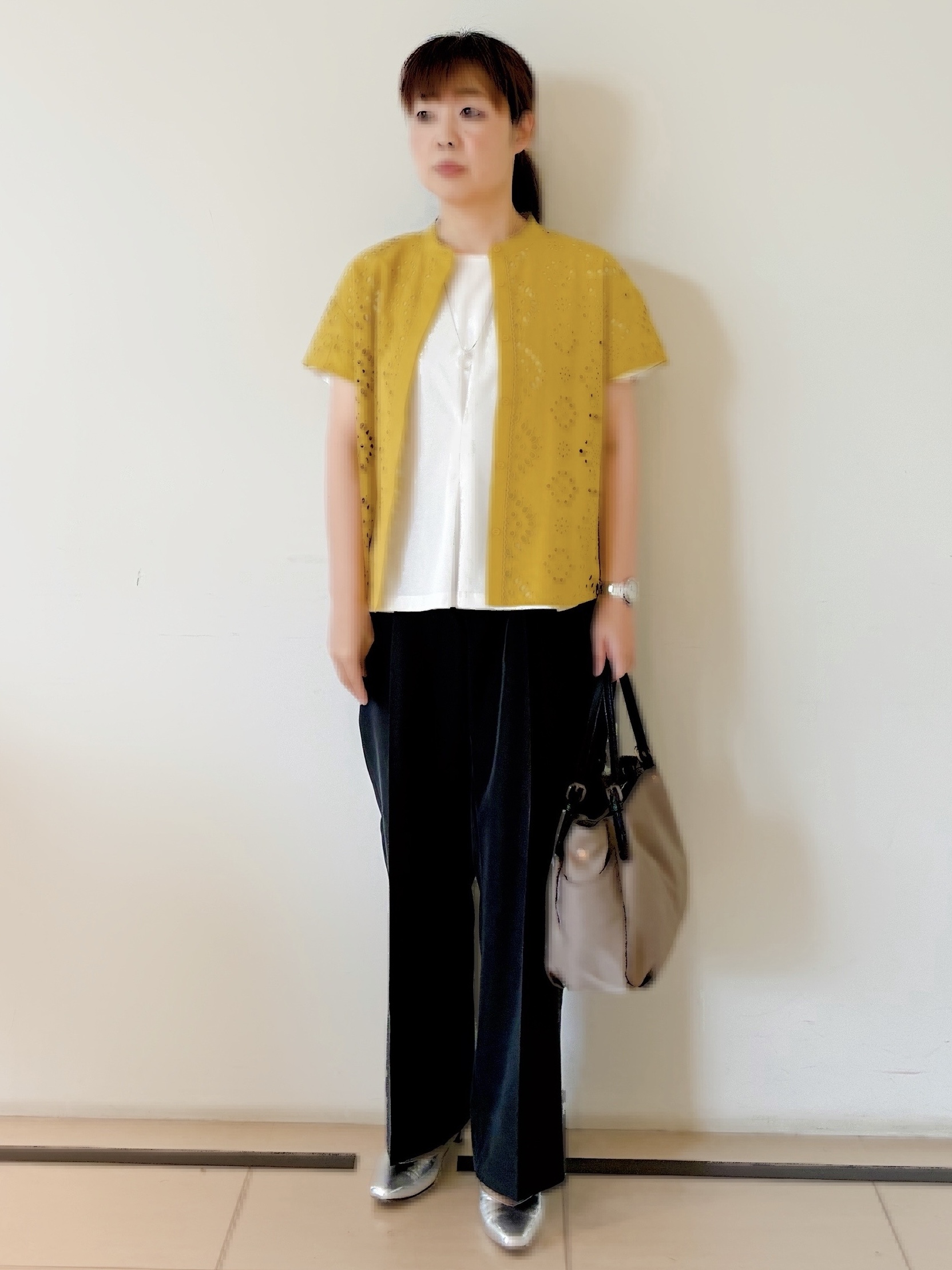 ひーさんの「Reflect｜【通勤◎】カットワーク刺繍レース シャツブラウス」を使ったコーディネート